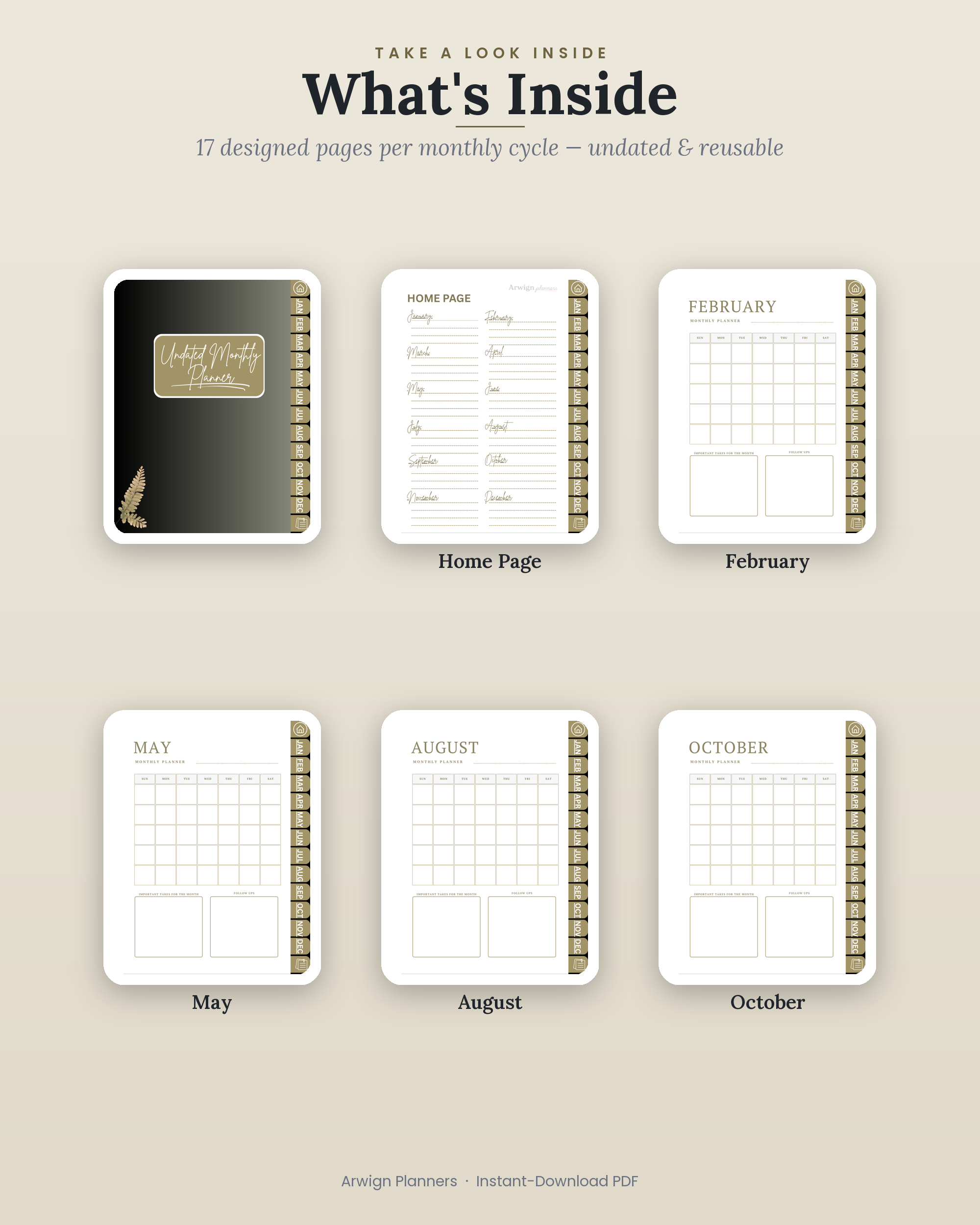 Undated Digital Monthly Planner — Gilded Fern — image 2