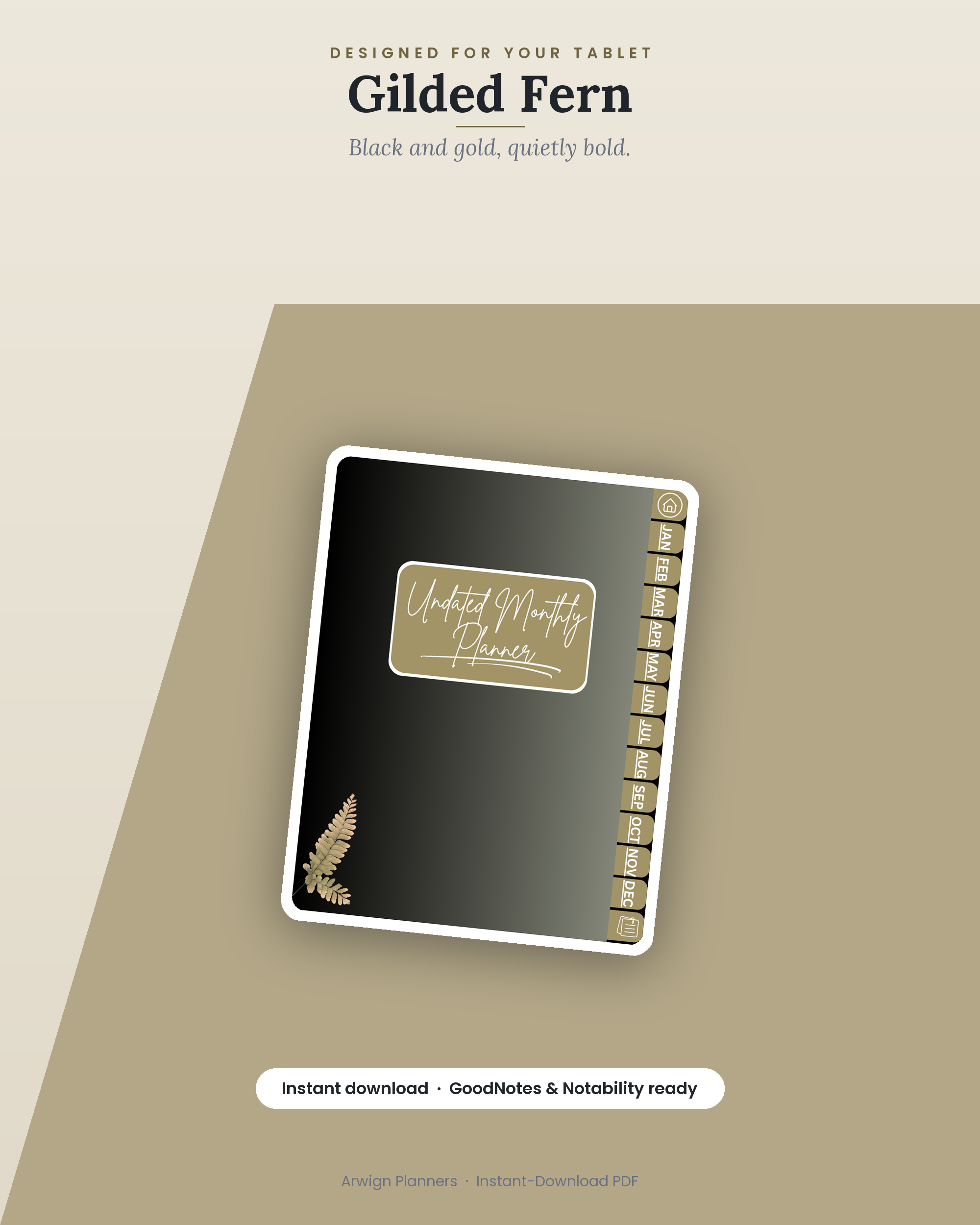 Undated Digital Monthly Planner — Gilded Fern — image 4