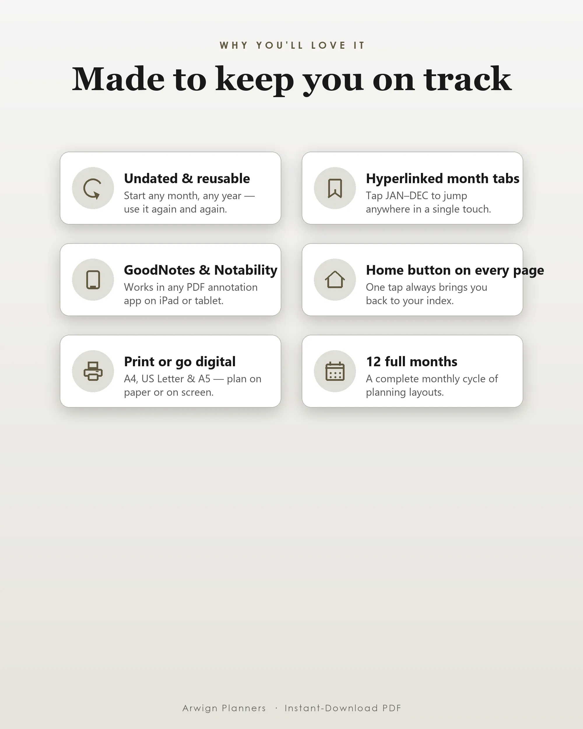 Undated Digital Monthly Planner — Golden Hearts — image 3