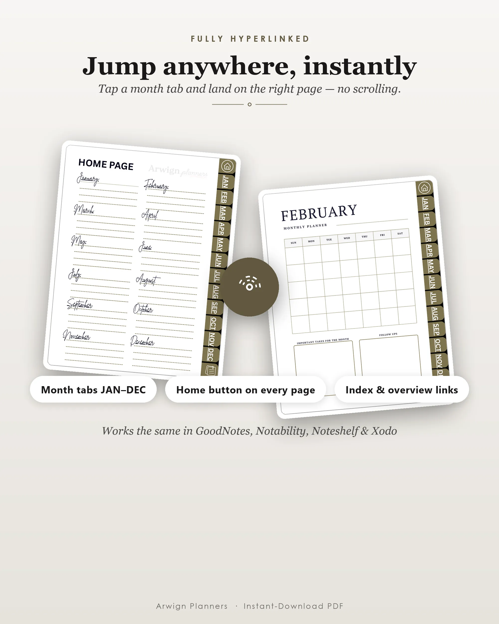 Undated Digital Monthly Planner — Golden Hearts — image 5