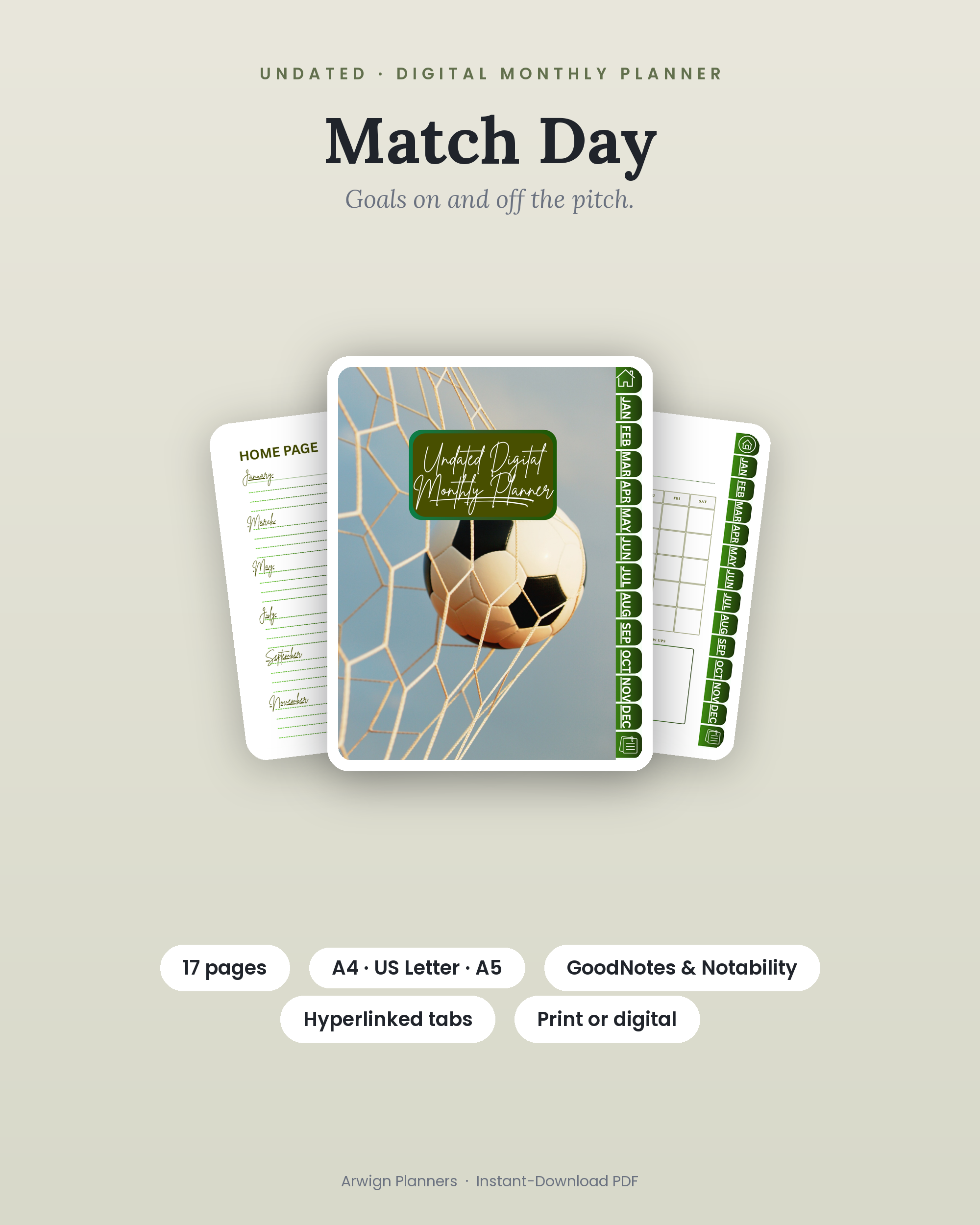 Undated Digital Monthly Planner — Match Day cover
