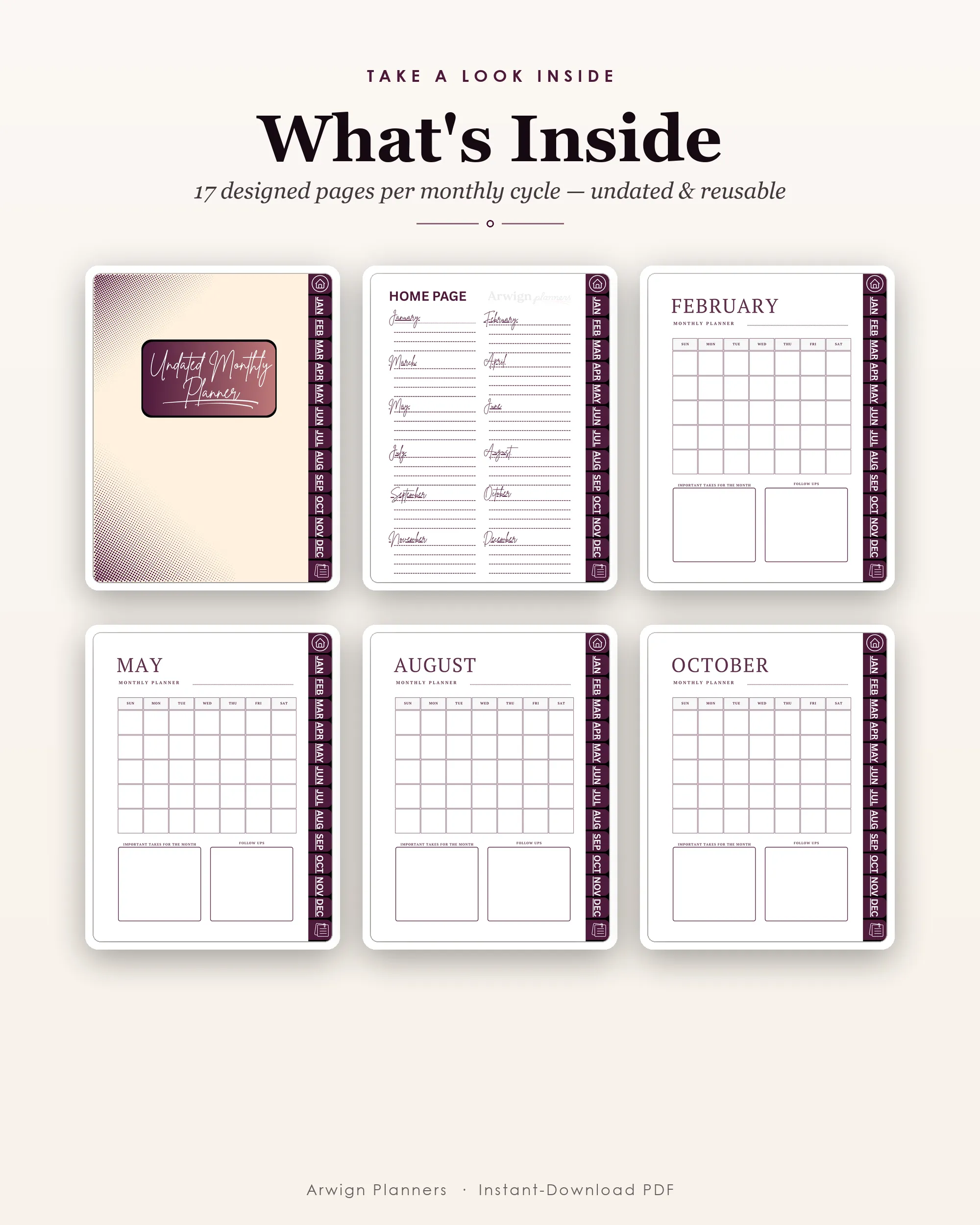 Undated Digital Monthly Planner — Mauve Elegance — image 2