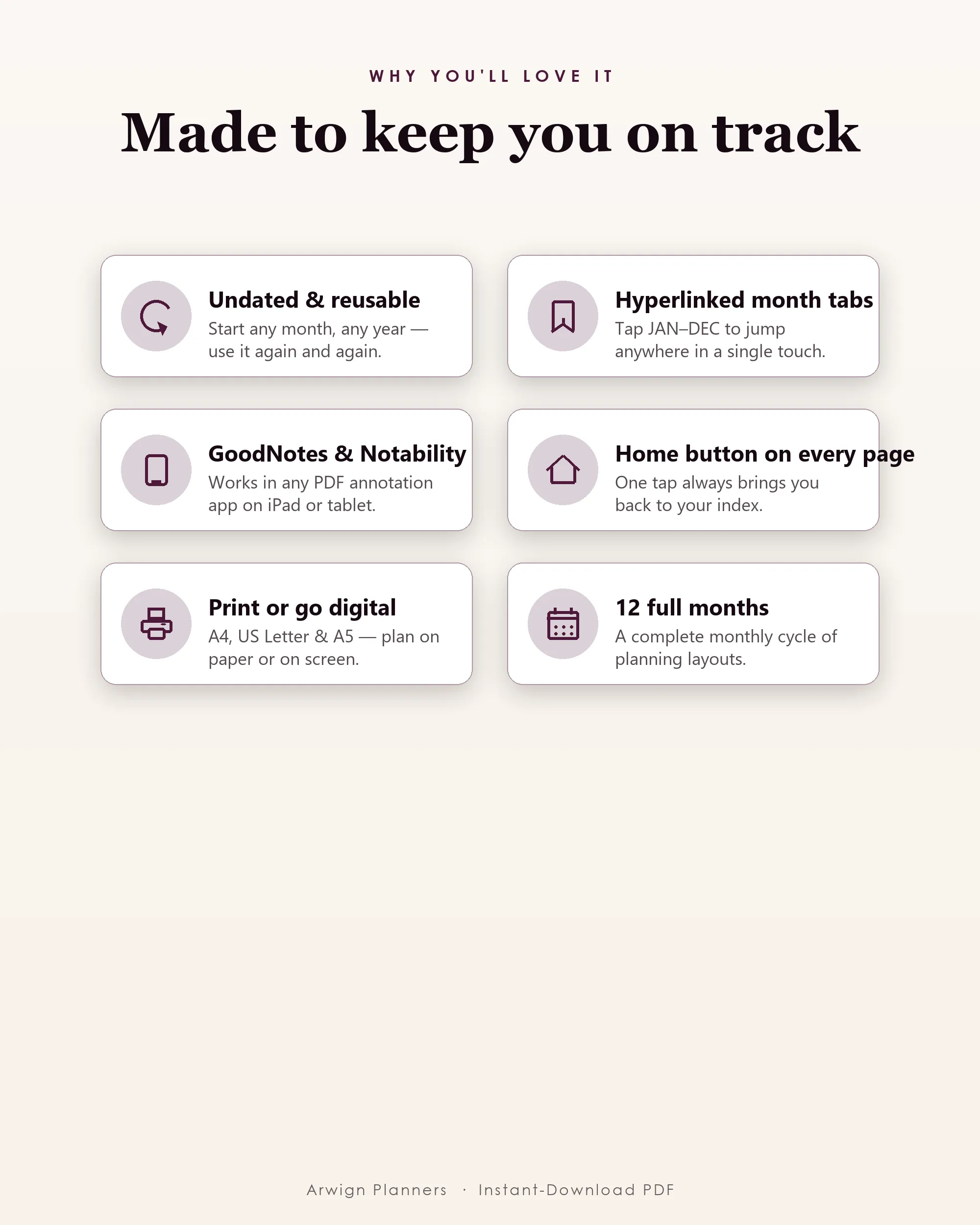 Undated Digital Monthly Planner — Mauve Elegance — image 3