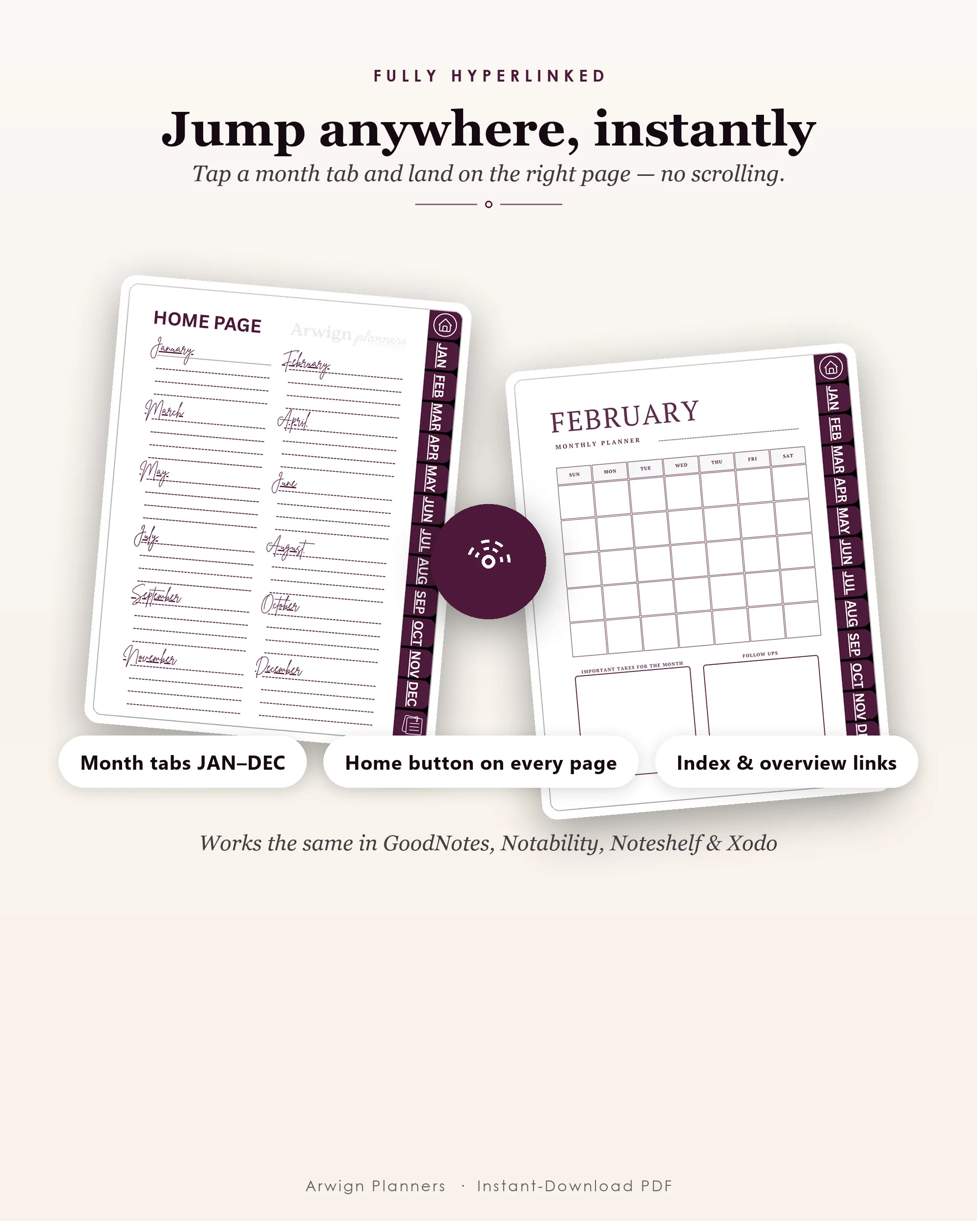 Undated Digital Monthly Planner — Mauve Elegance — image 5