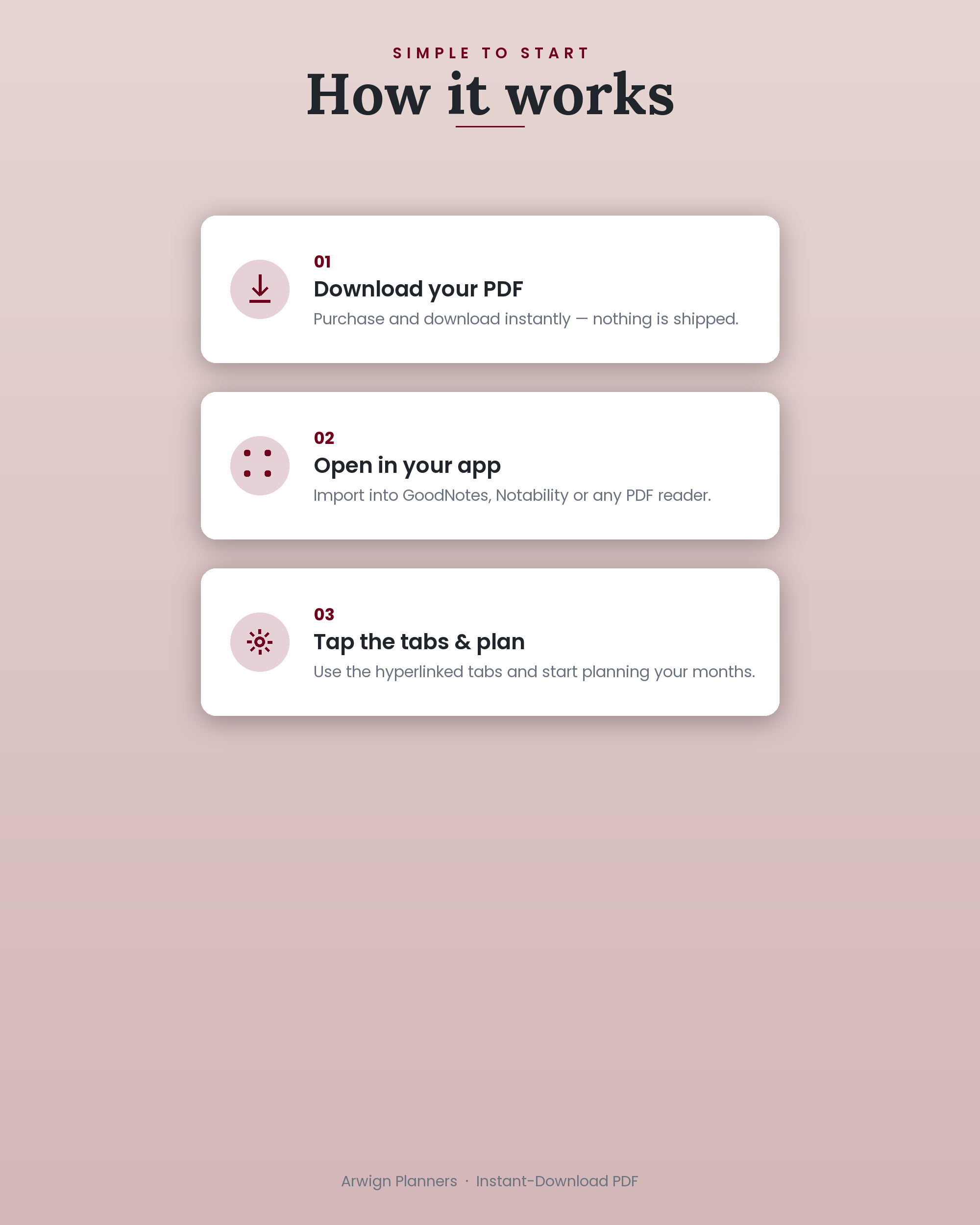 Undated Digital Monthly Planner — Merlot Butterfly — image 6