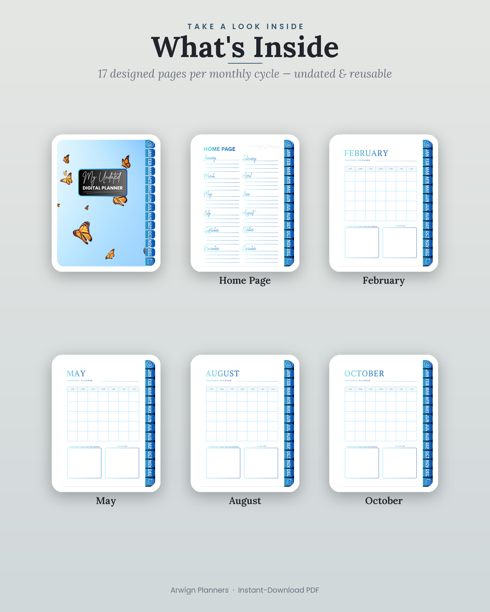 Undated Digital Monthly Planner — Monarch Sky — image 2