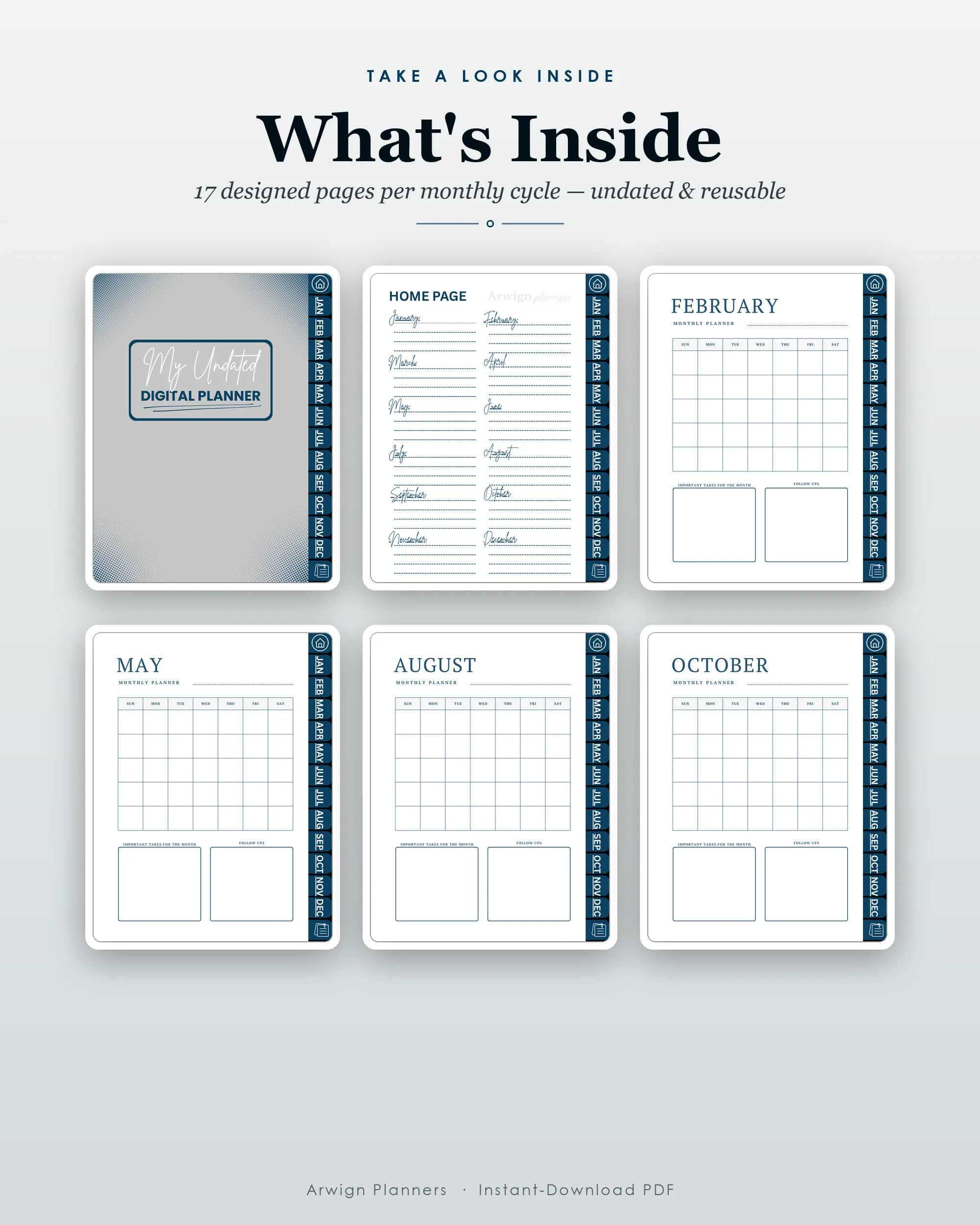 Undated Digital Monthly Planner — Navy Dots — image 2