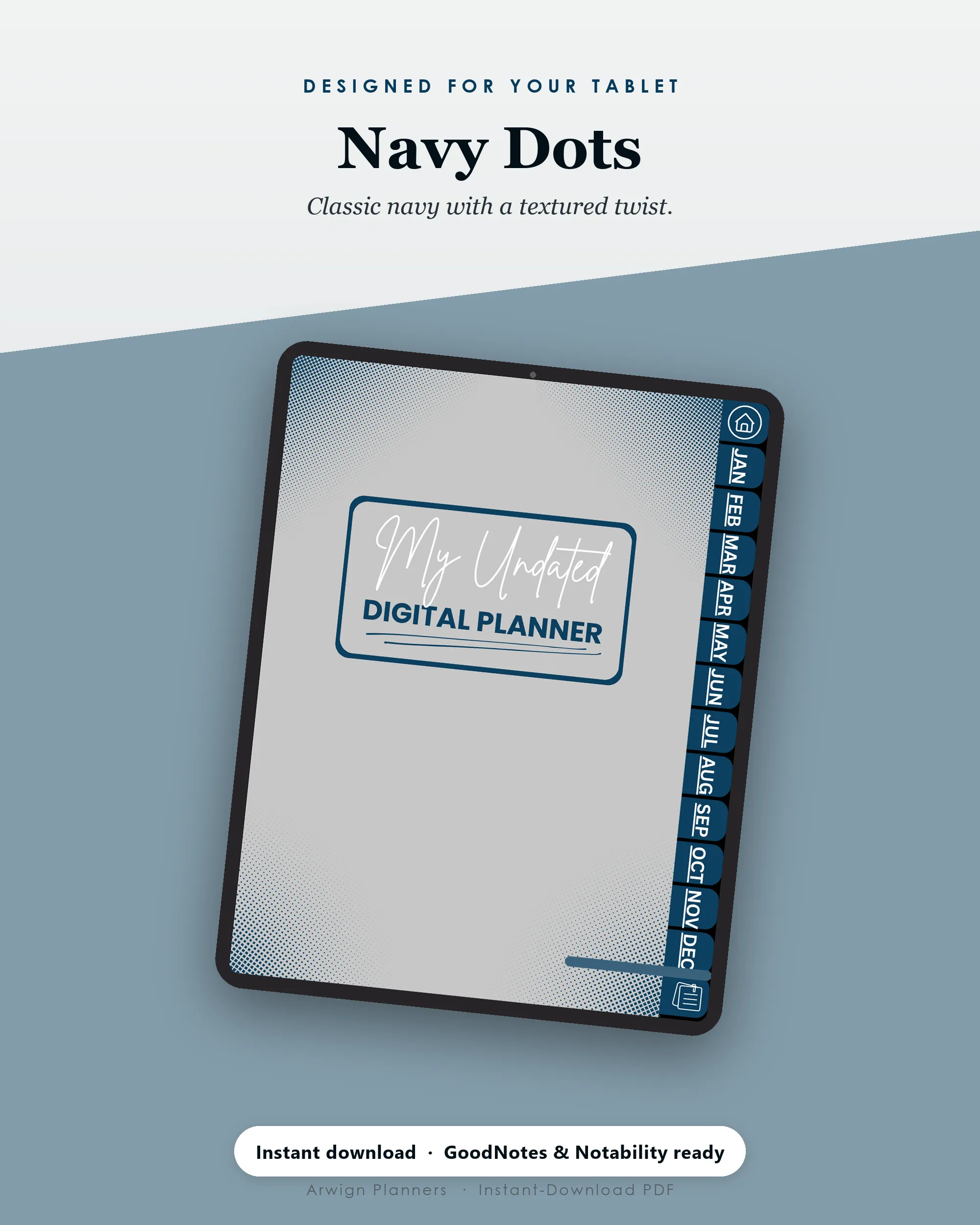 Undated Digital Monthly Planner — Navy Dots — image 4