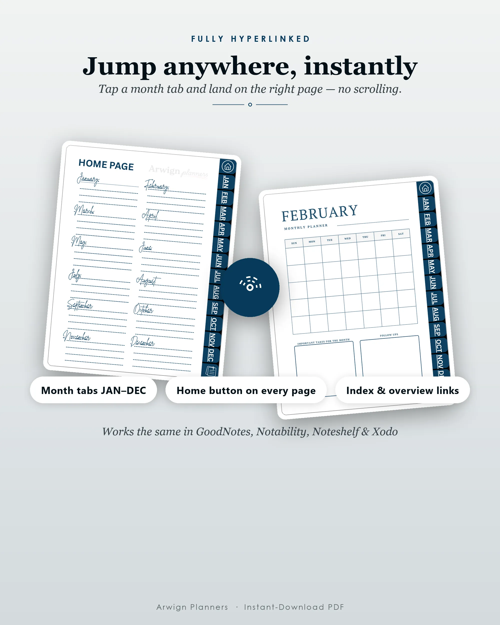 Undated Digital Monthly Planner — Navy Dots — image 5