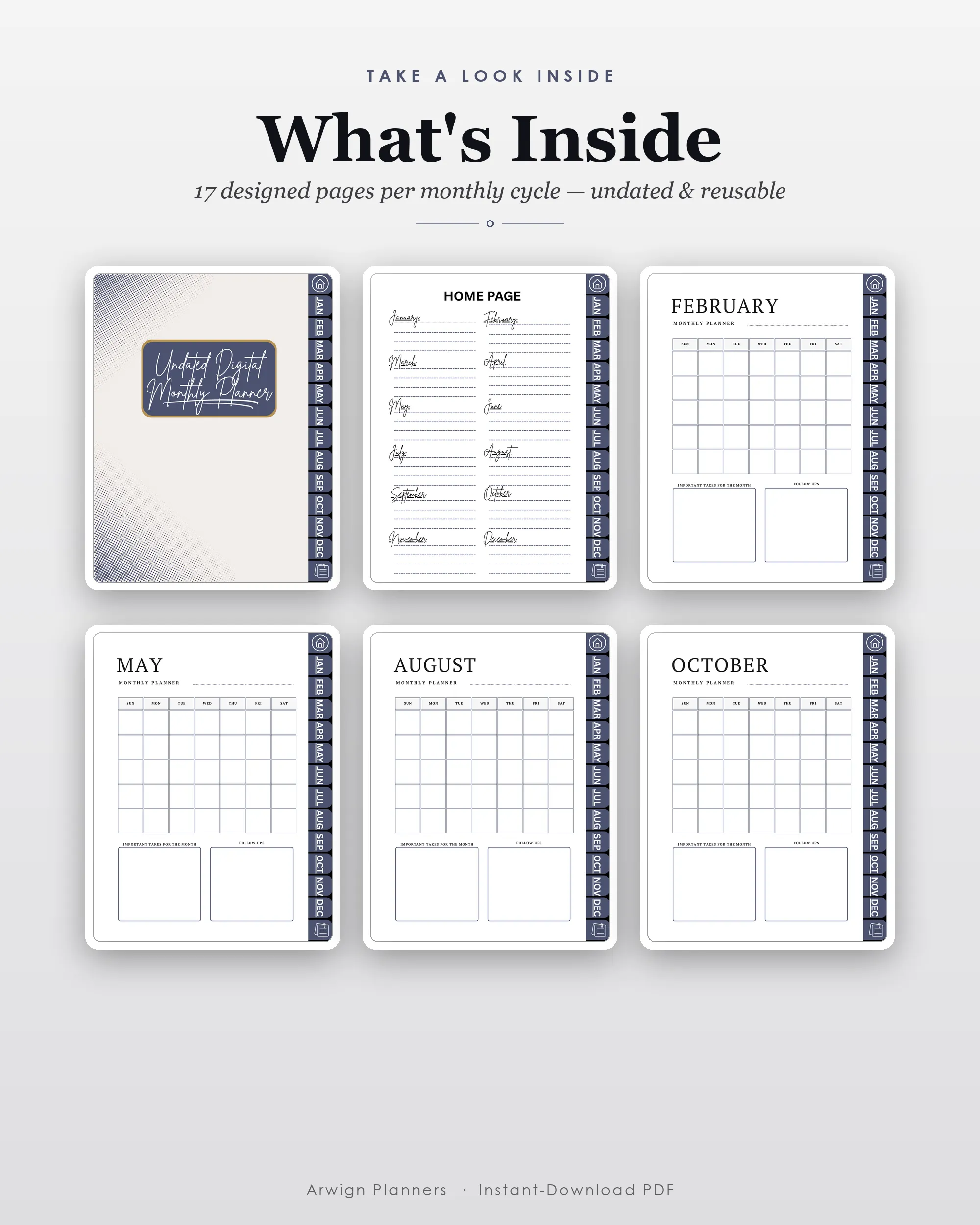 Undated Digital Monthly Planner — Navy Gold — image 2