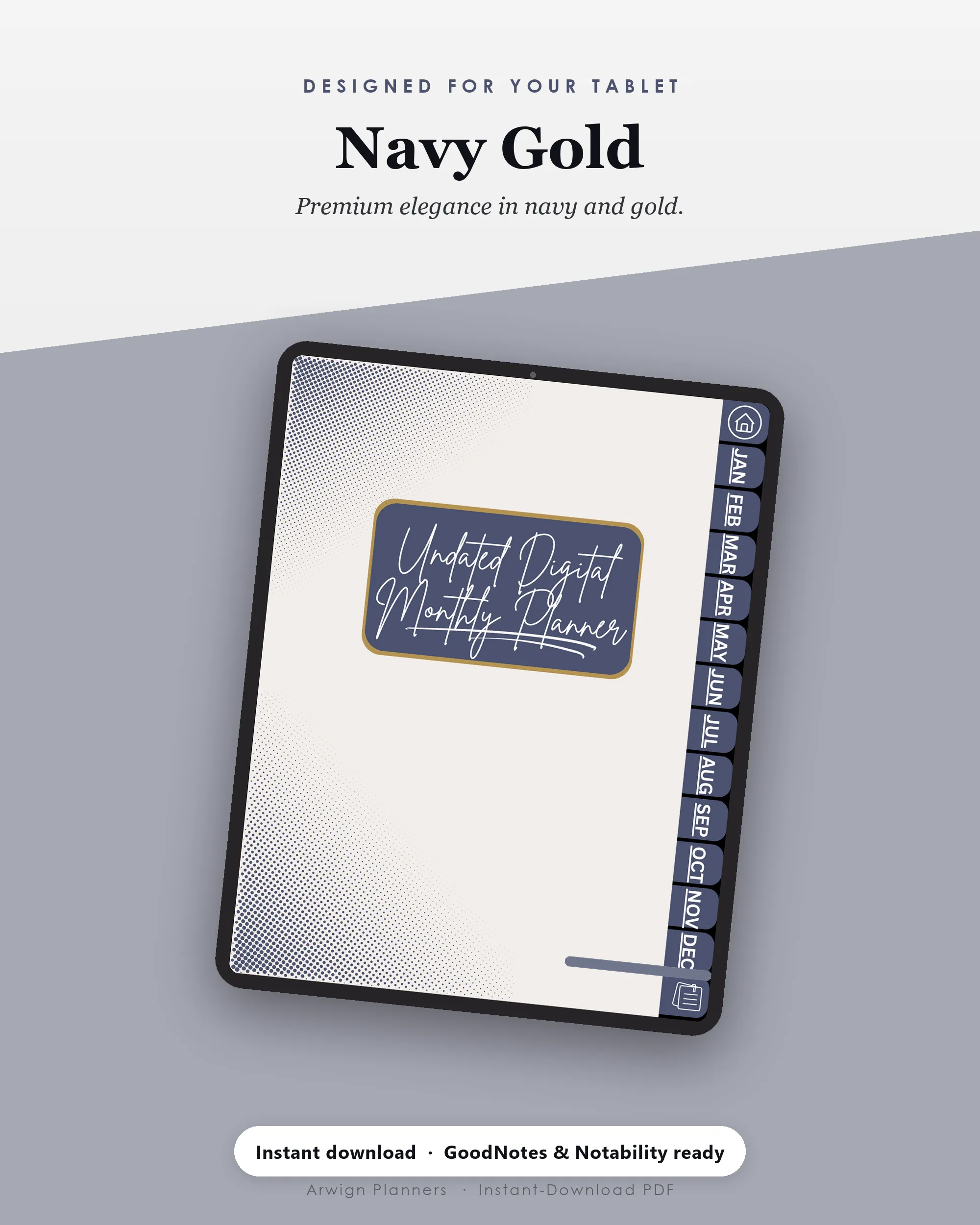 Undated Digital Monthly Planner — Navy Gold — image 4