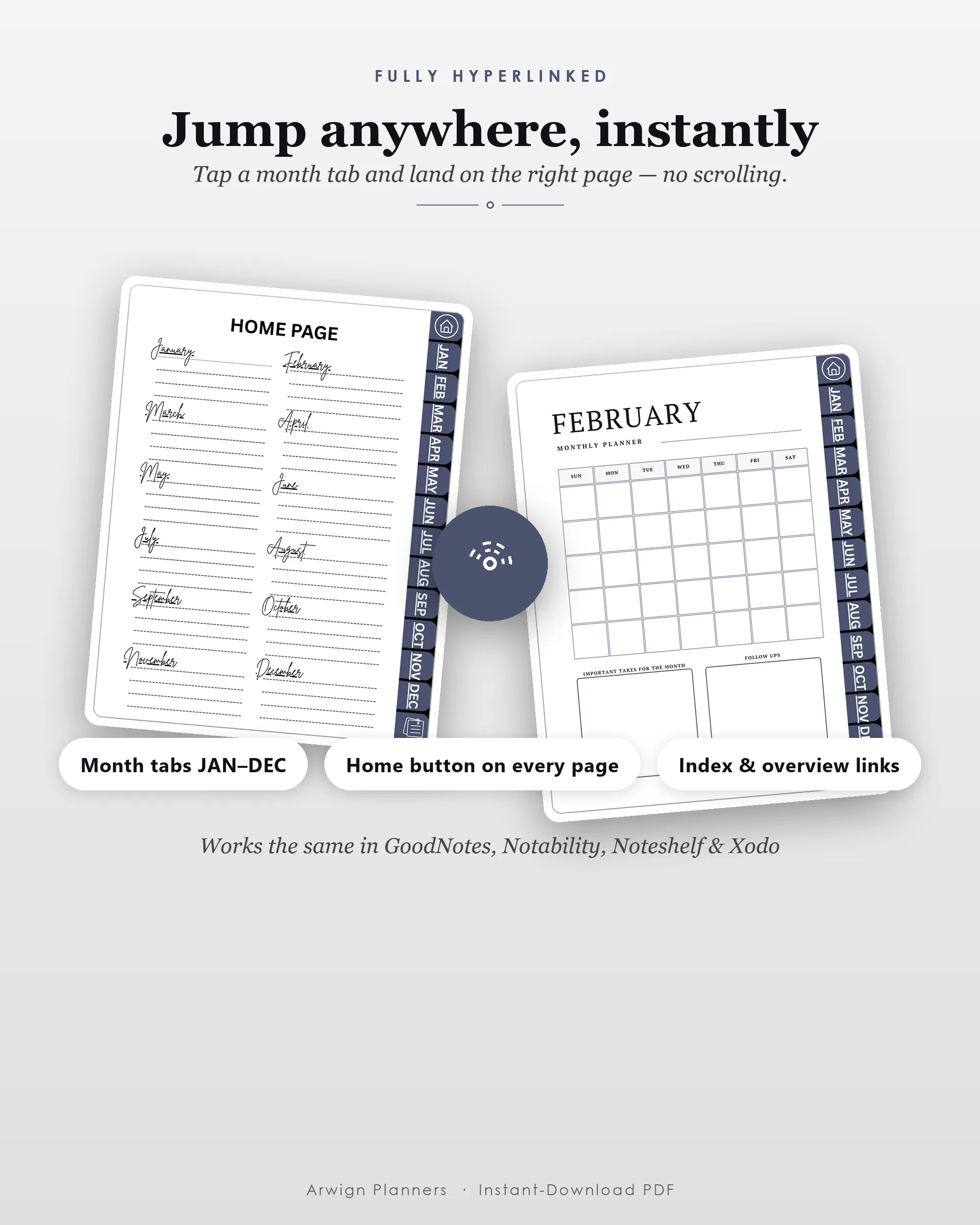 Undated Digital Monthly Planner — Navy Gold — image 5