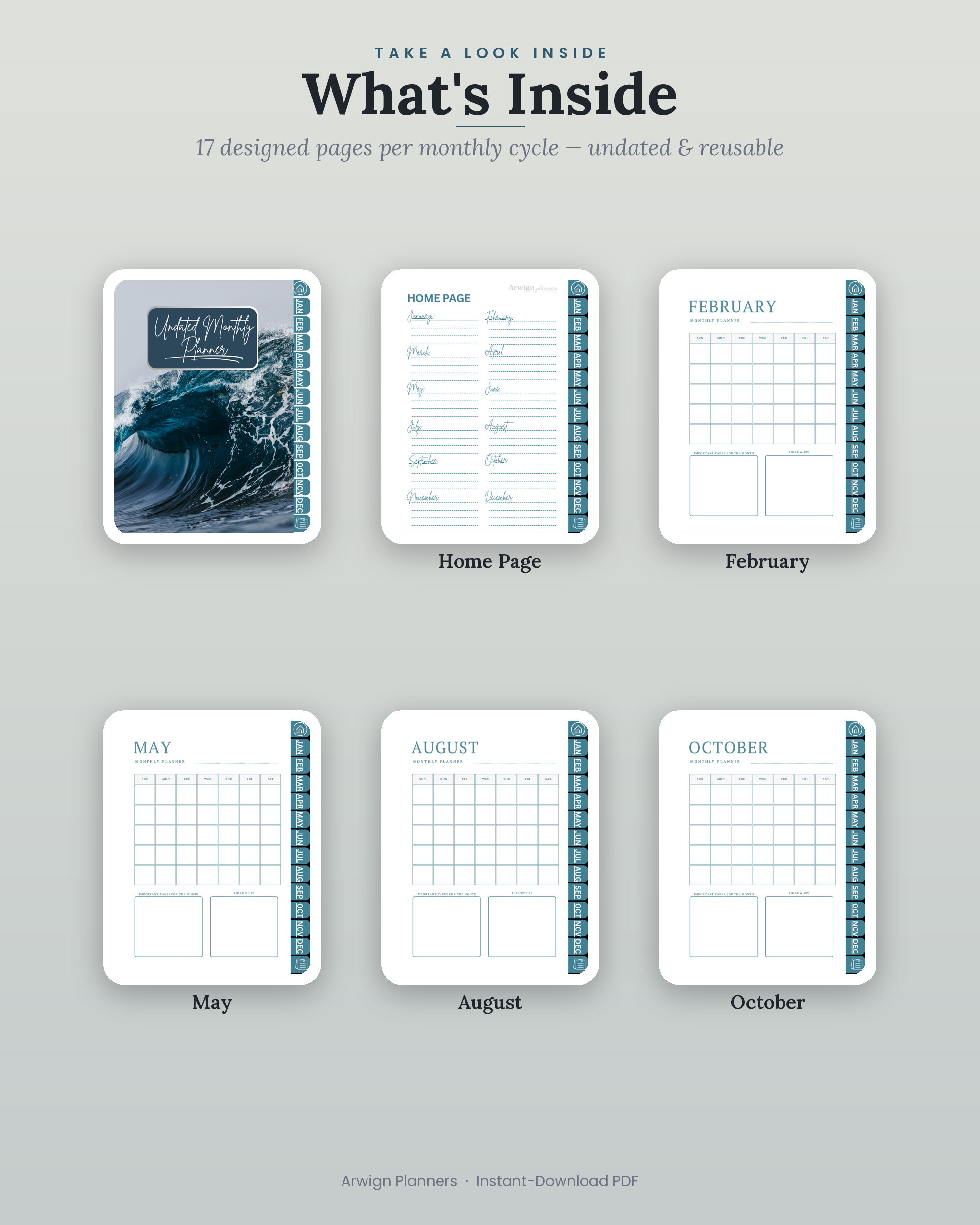 Undated Digital Monthly Planner — Ocean Tide — image 2