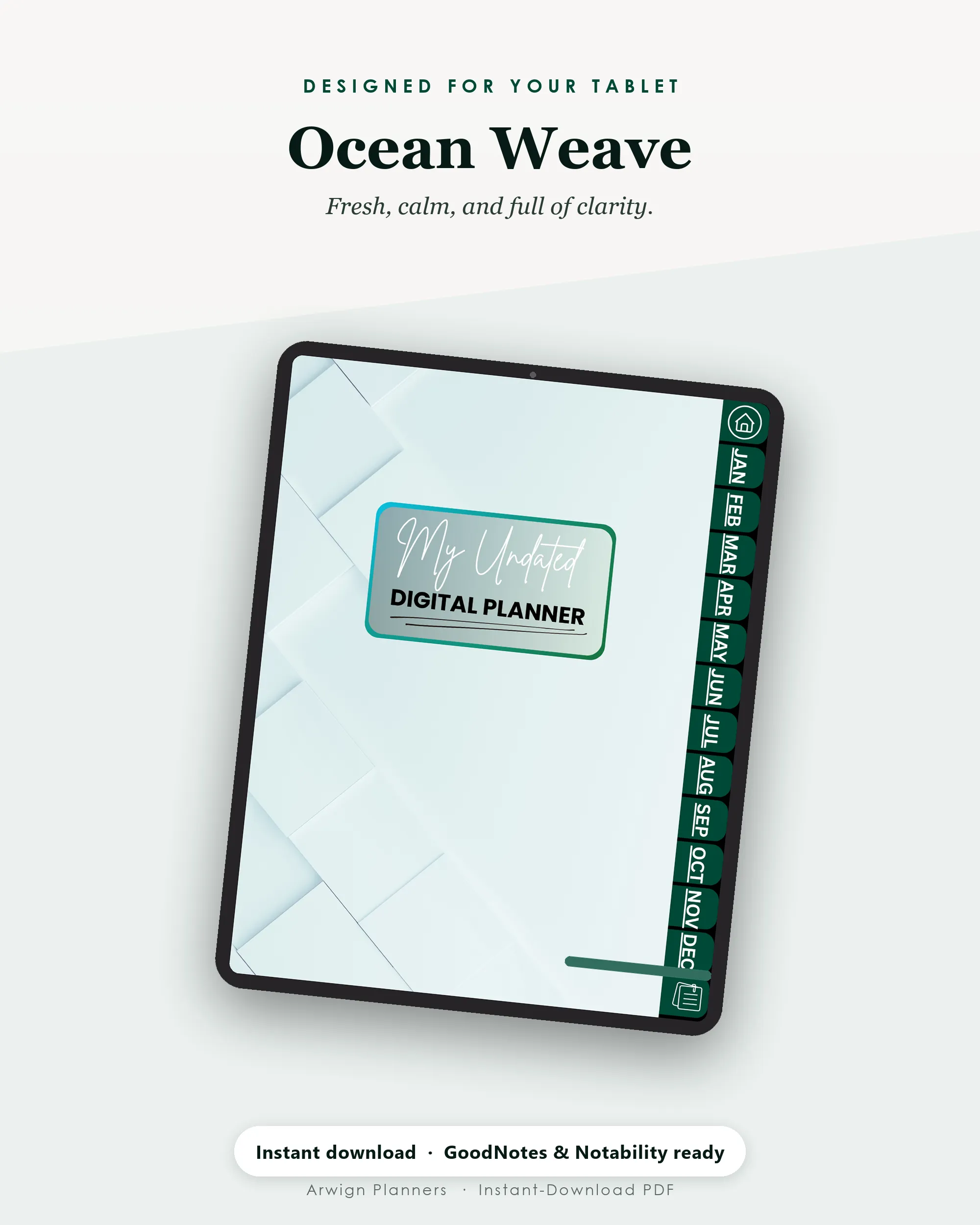 Undated Digital Monthly Planner — Ocean Weave — image 4