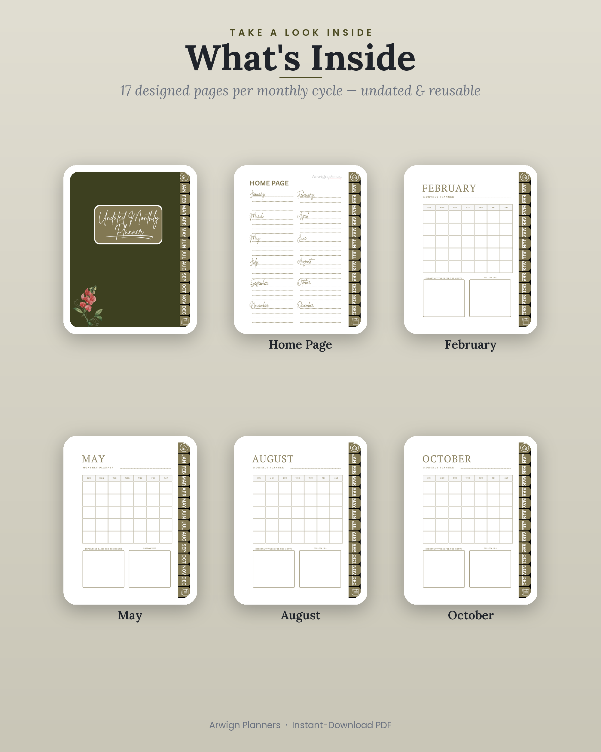 Undated Digital Monthly Planner — Olive Rose — image 2
