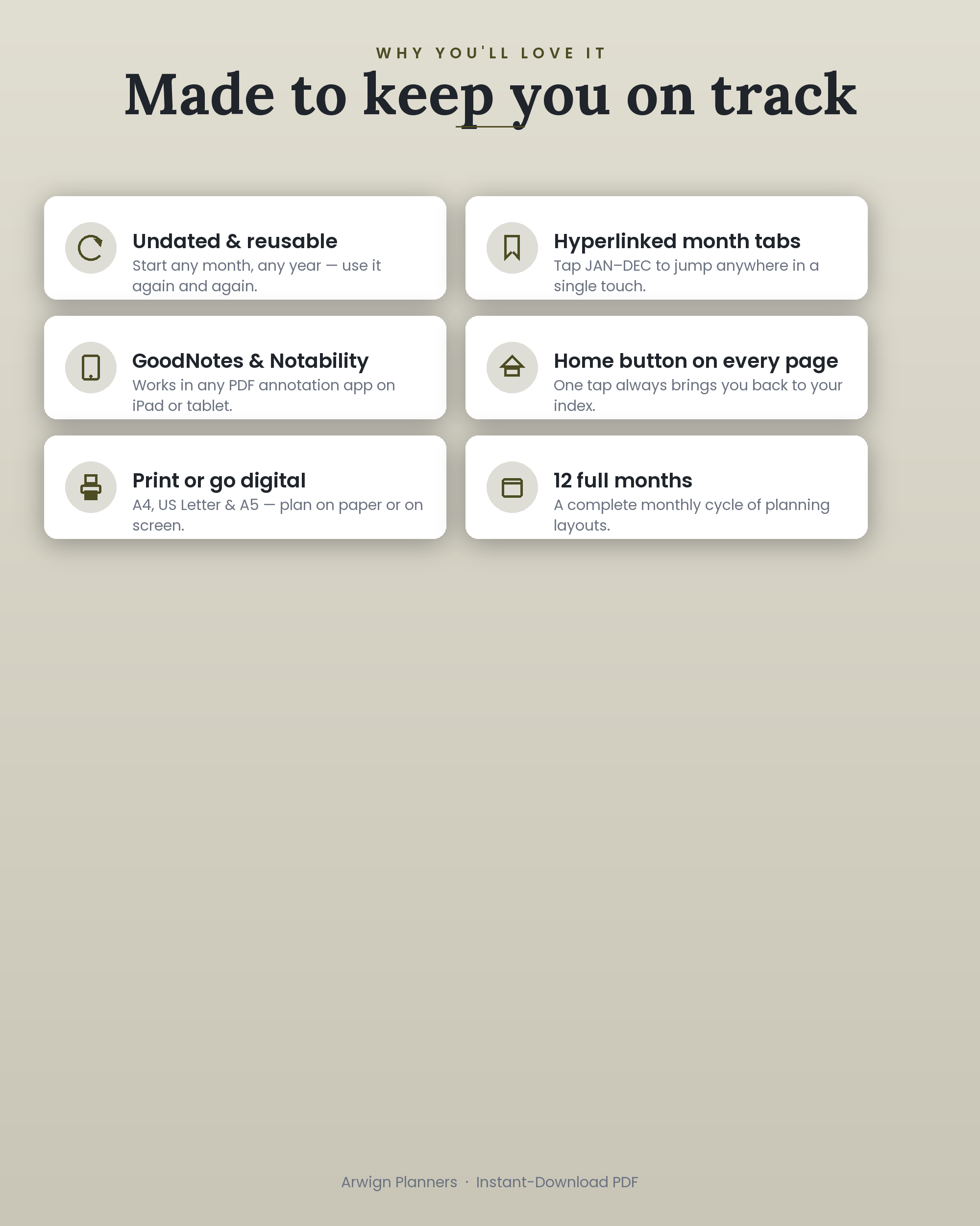 Undated Digital Monthly Planner — Olive Rose — image 3