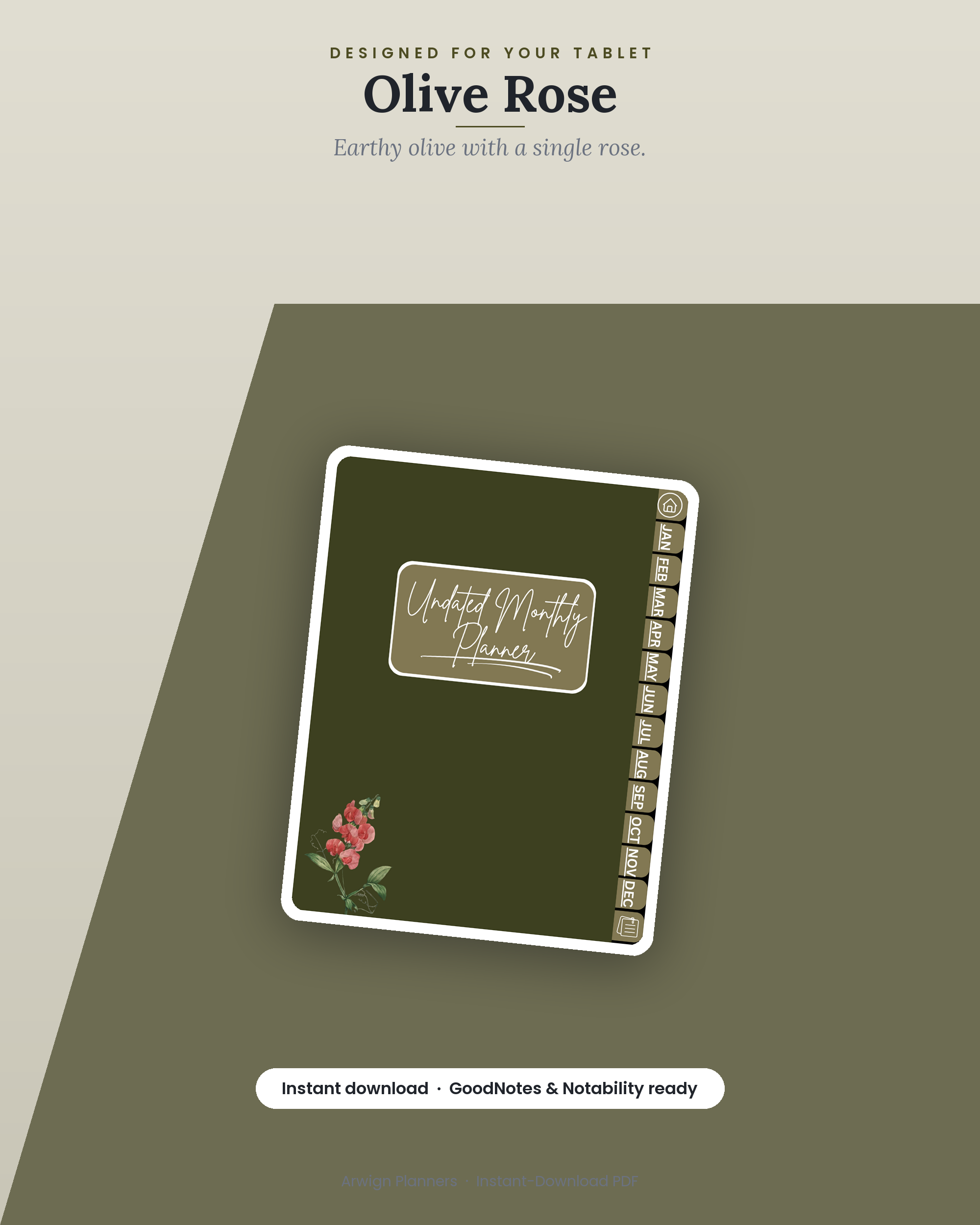 Undated Digital Monthly Planner — Olive Rose — image 4
