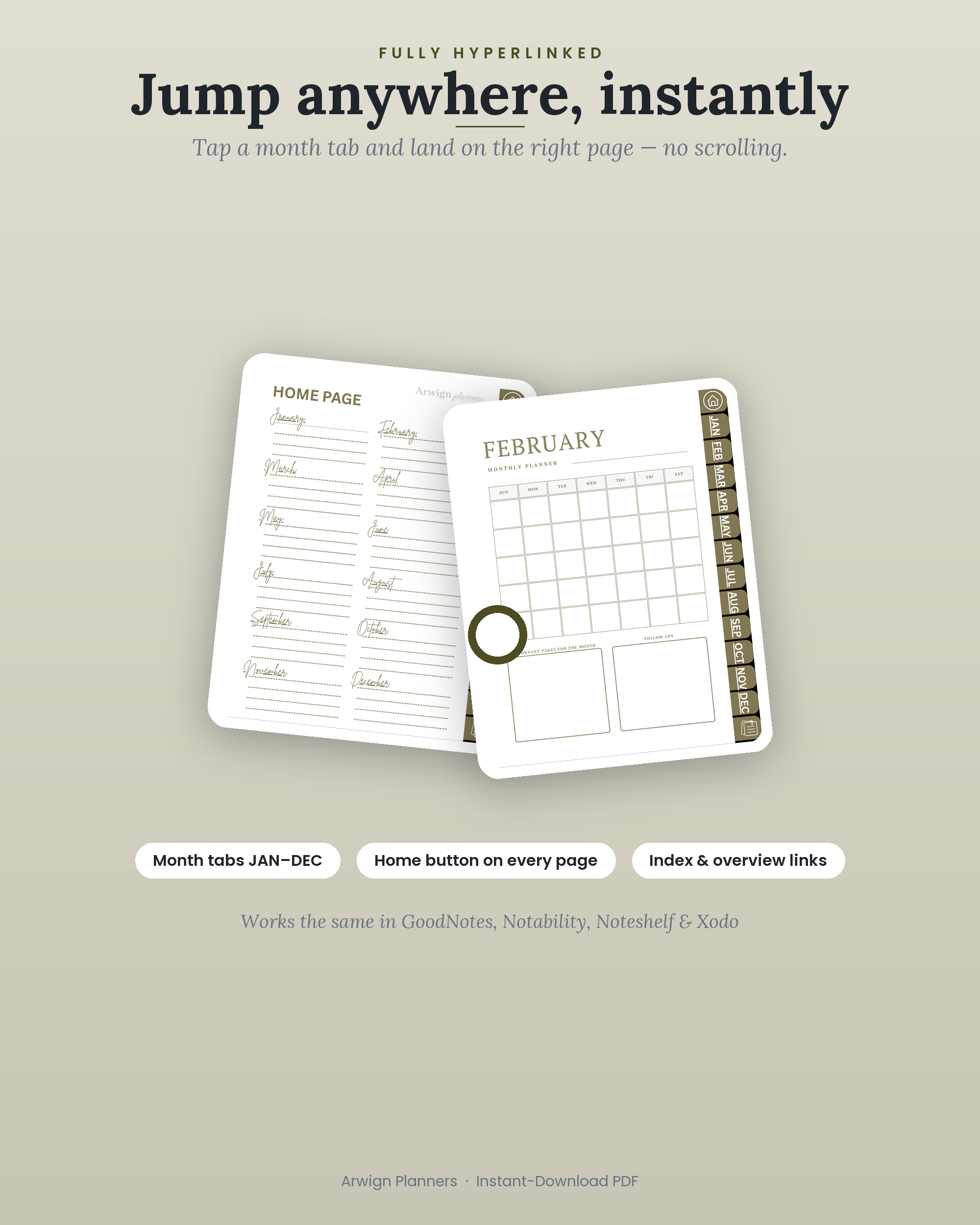 Undated Digital Monthly Planner — Olive Rose — image 5