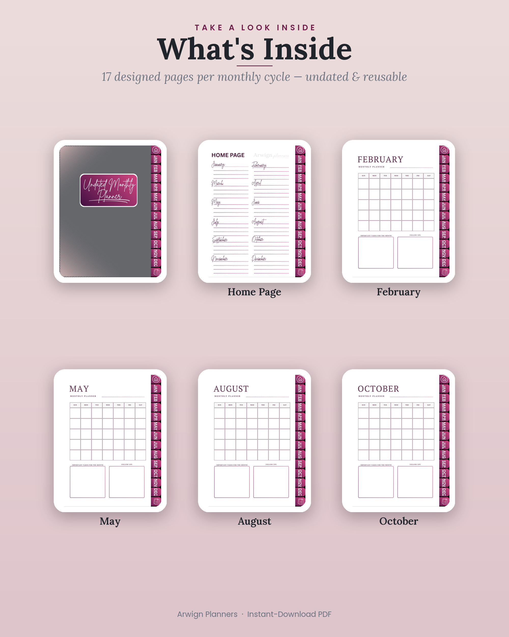 Undated Digital Monthly Planner — Orchid Slate — image 2