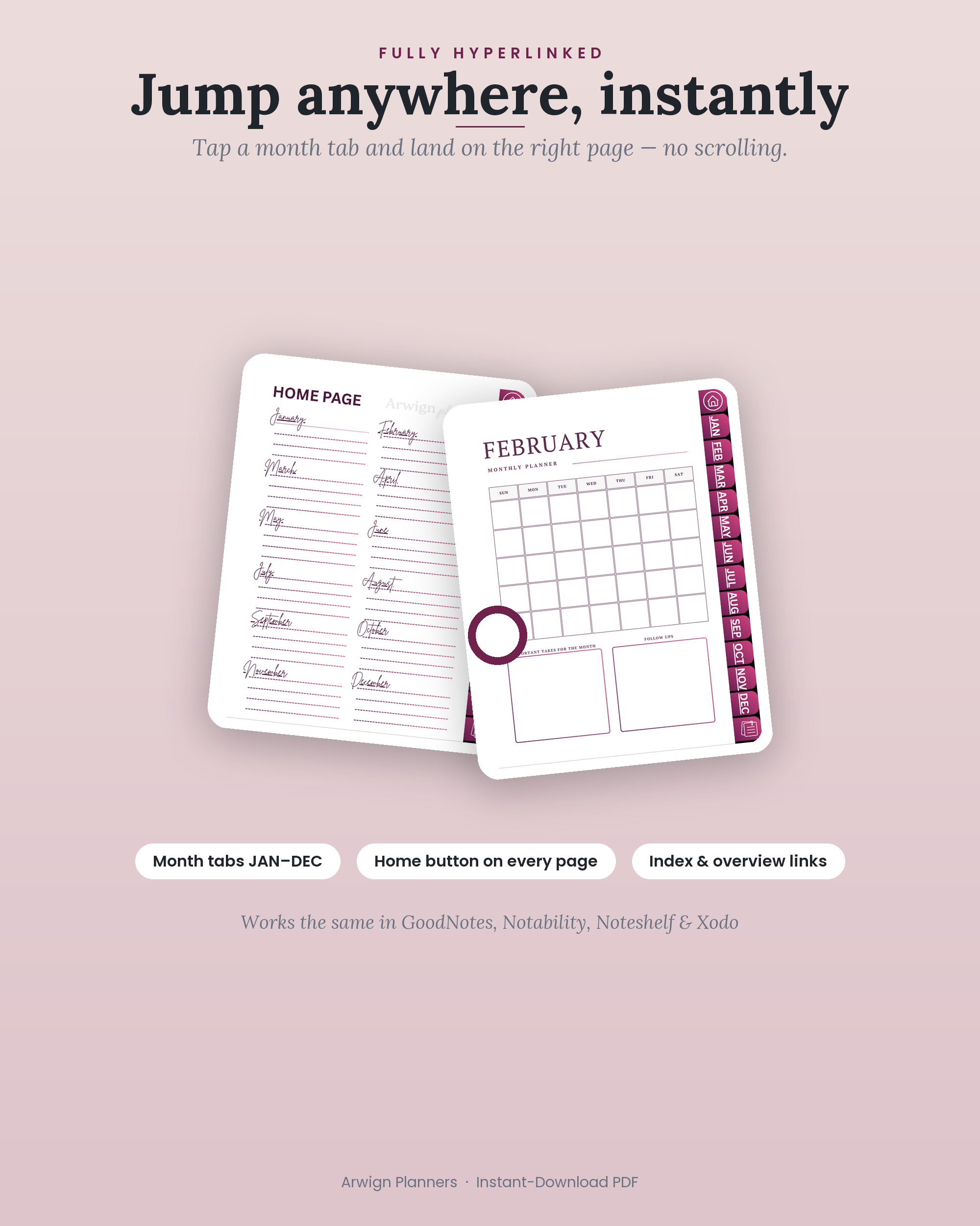 Undated Digital Monthly Planner — Orchid Slate — image 5