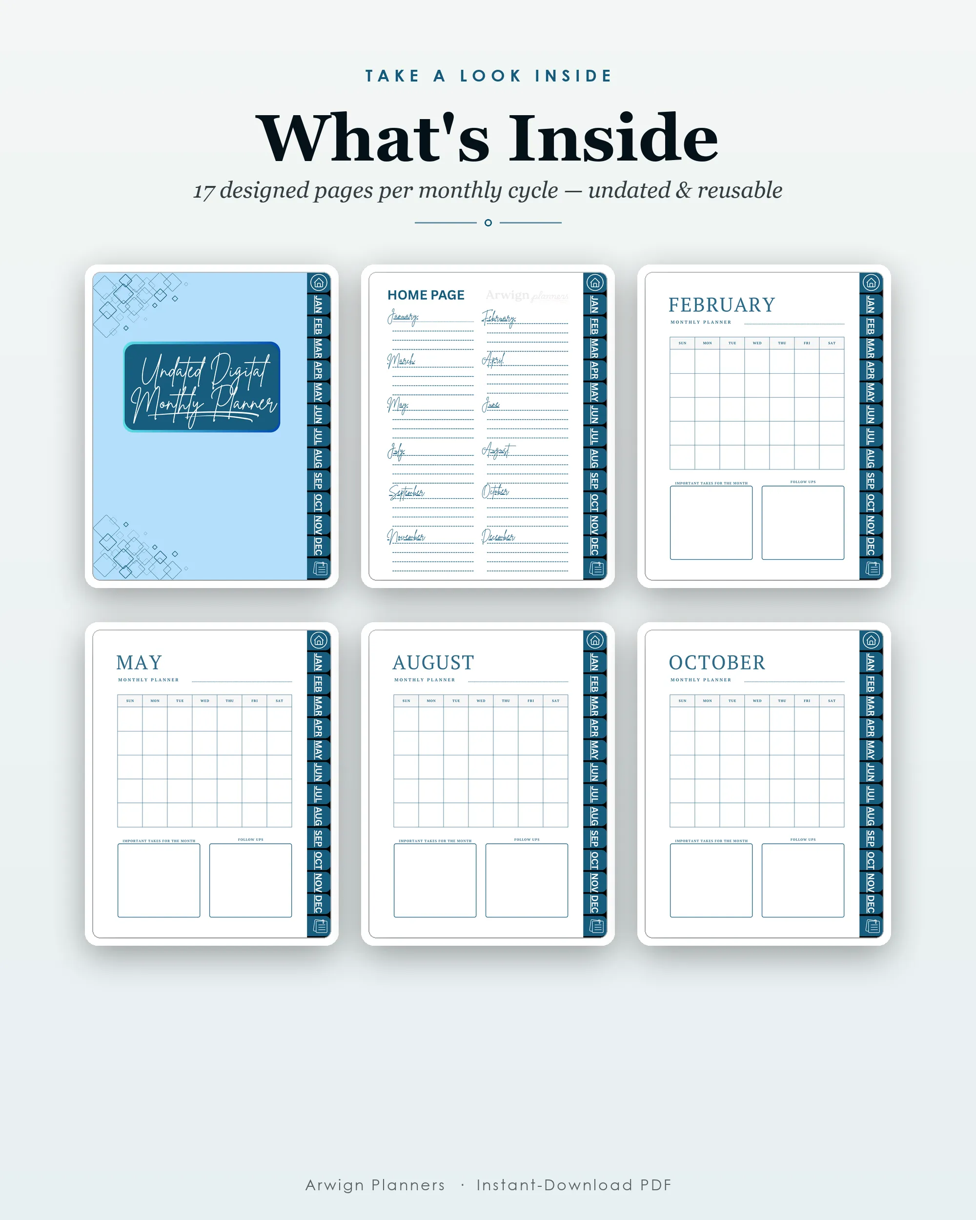 Undated Digital Monthly Planner — Retro Blue — image 2