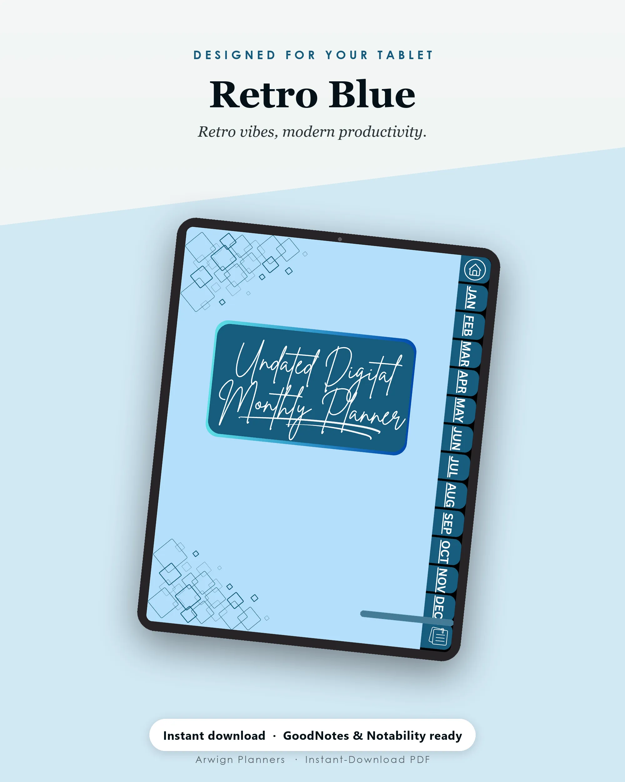 Undated Digital Monthly Planner — Retro Blue — image 4