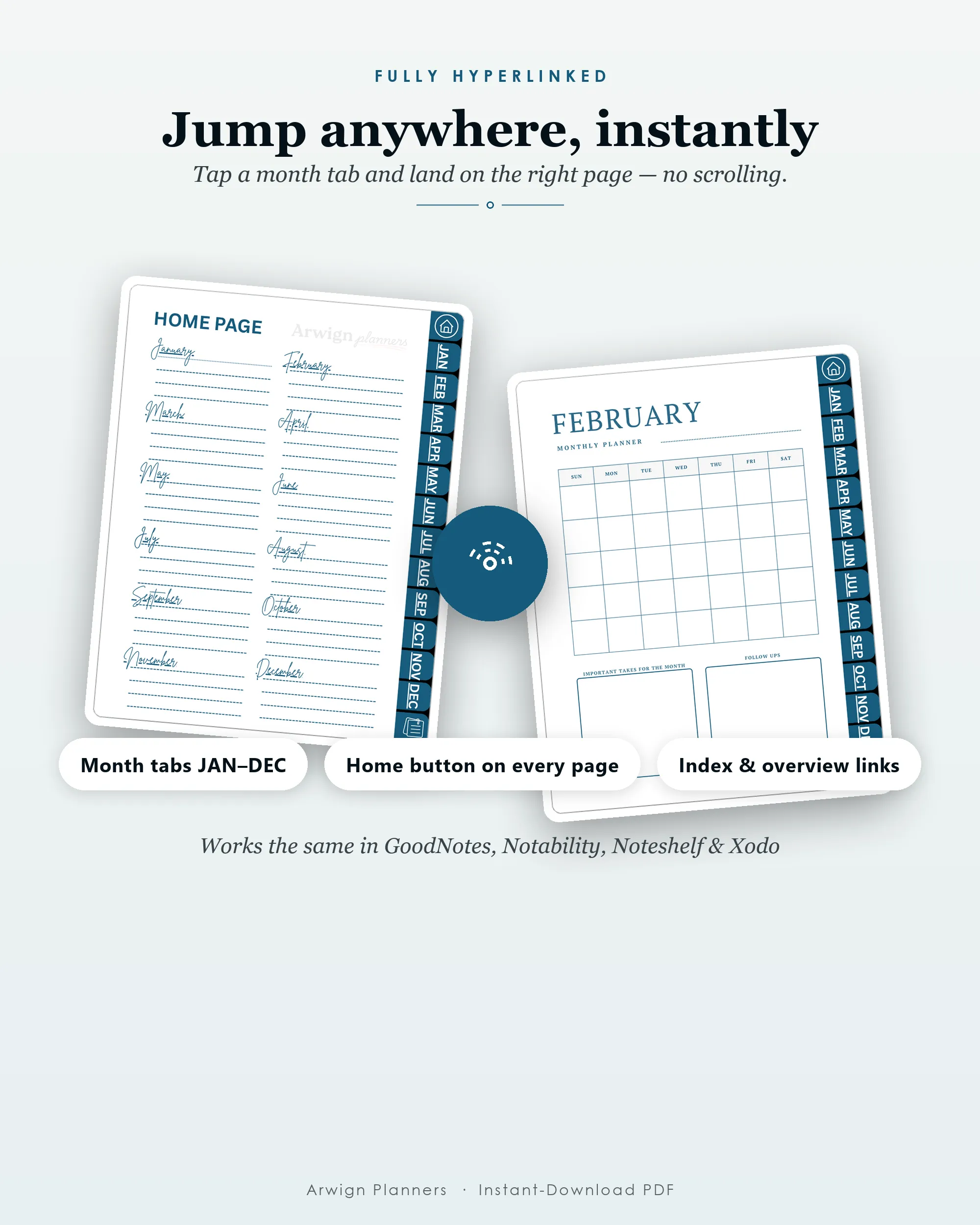 Undated Digital Monthly Planner — Retro Blue — image 5