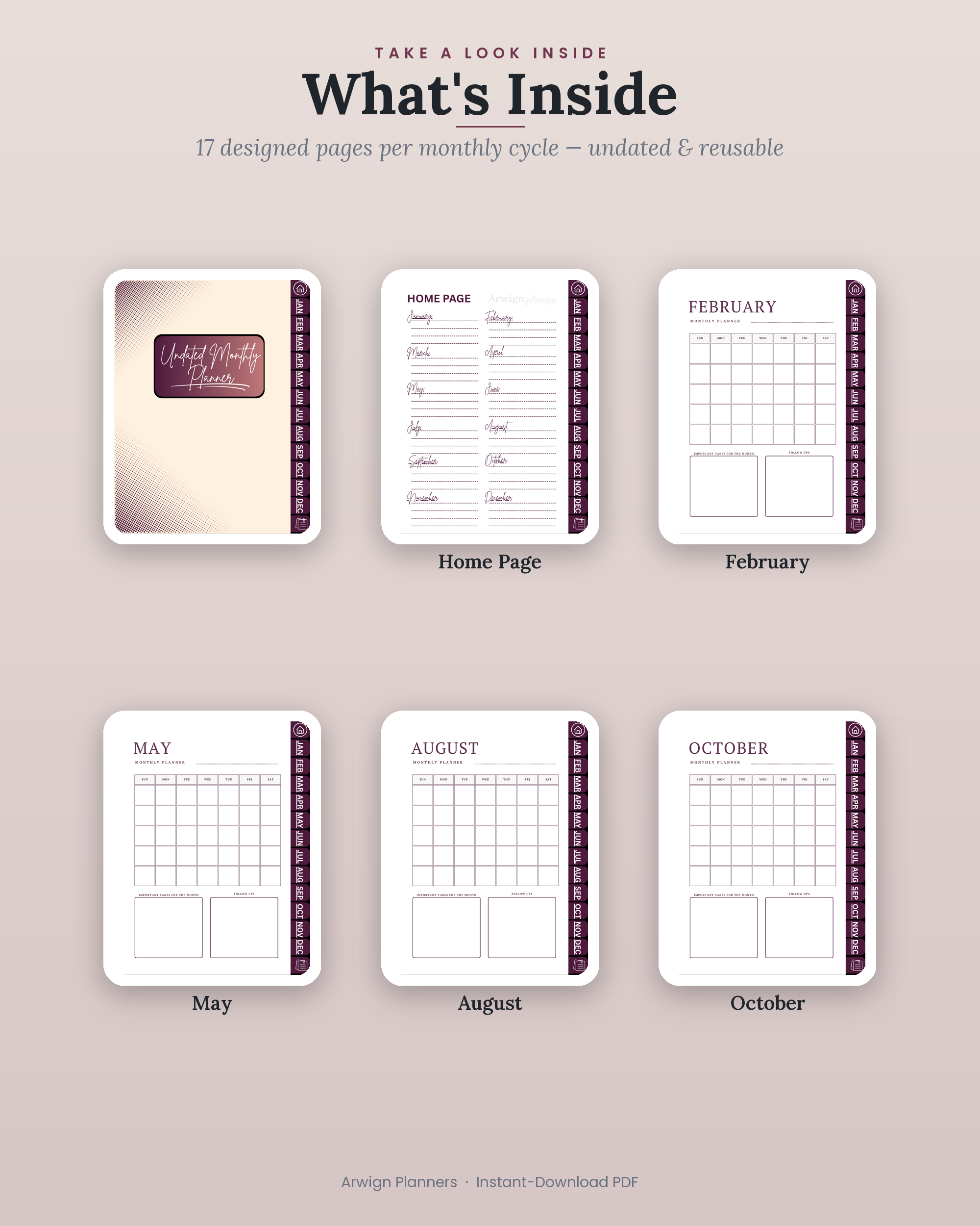 Undated Digital Monthly Planner — Rose Cream — image 2