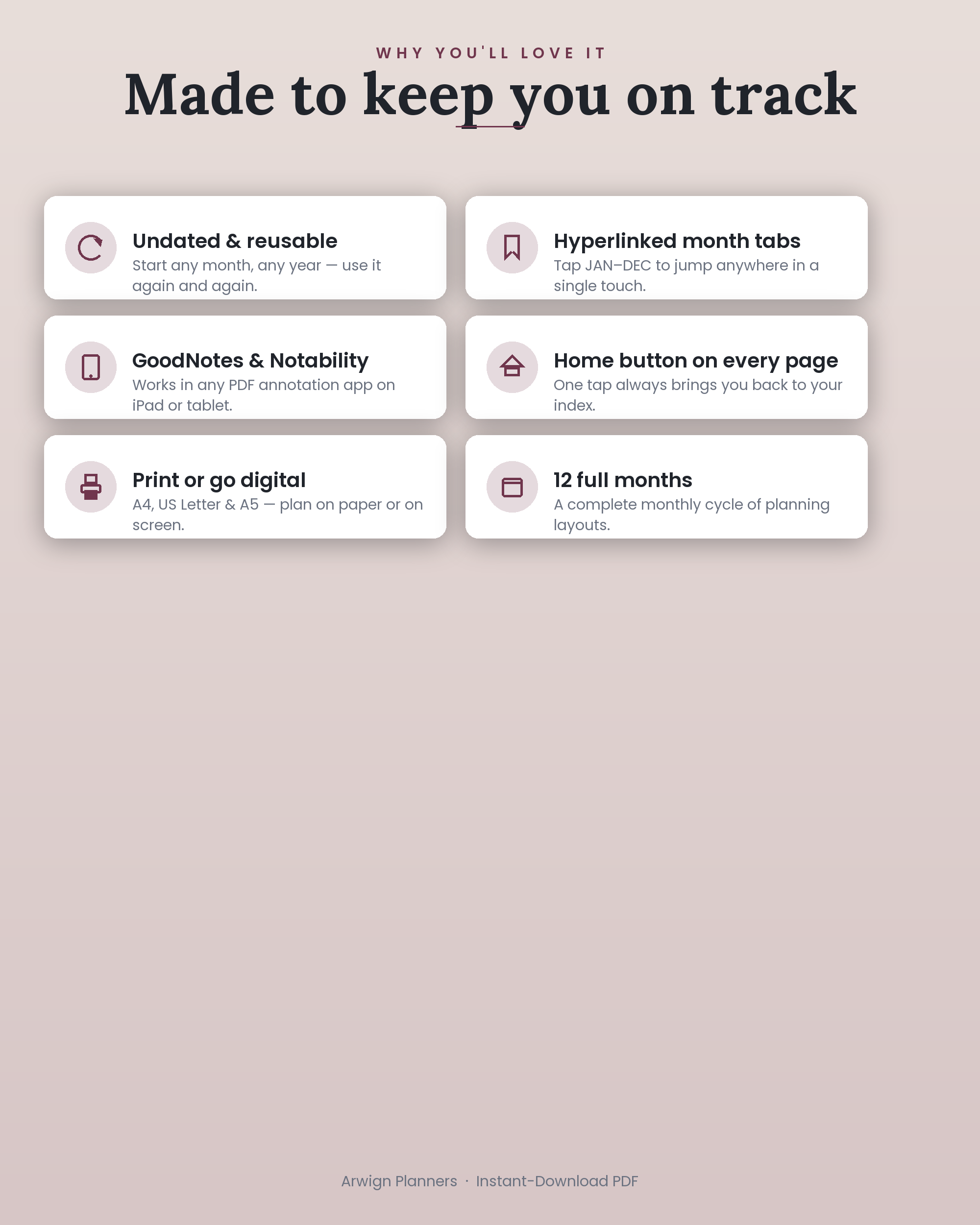 Undated Digital Monthly Planner — Rose Cream — image 3