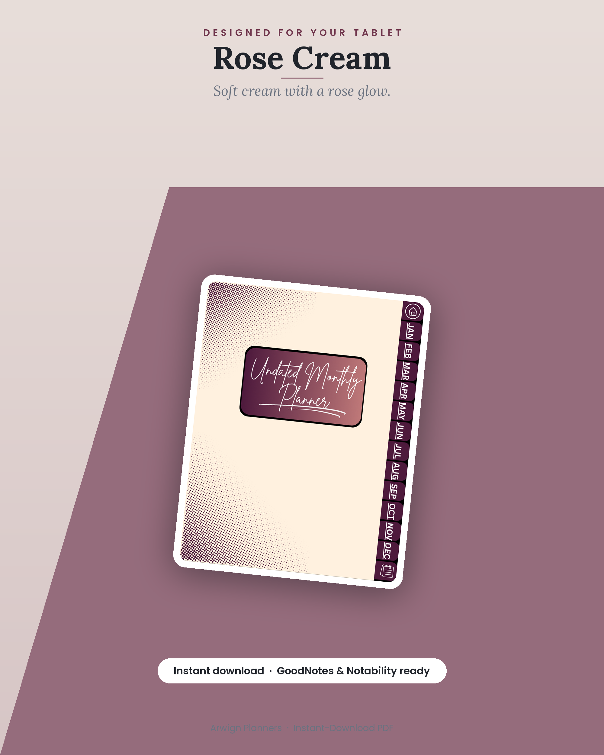 Undated Digital Monthly Planner — Rose Cream — image 4