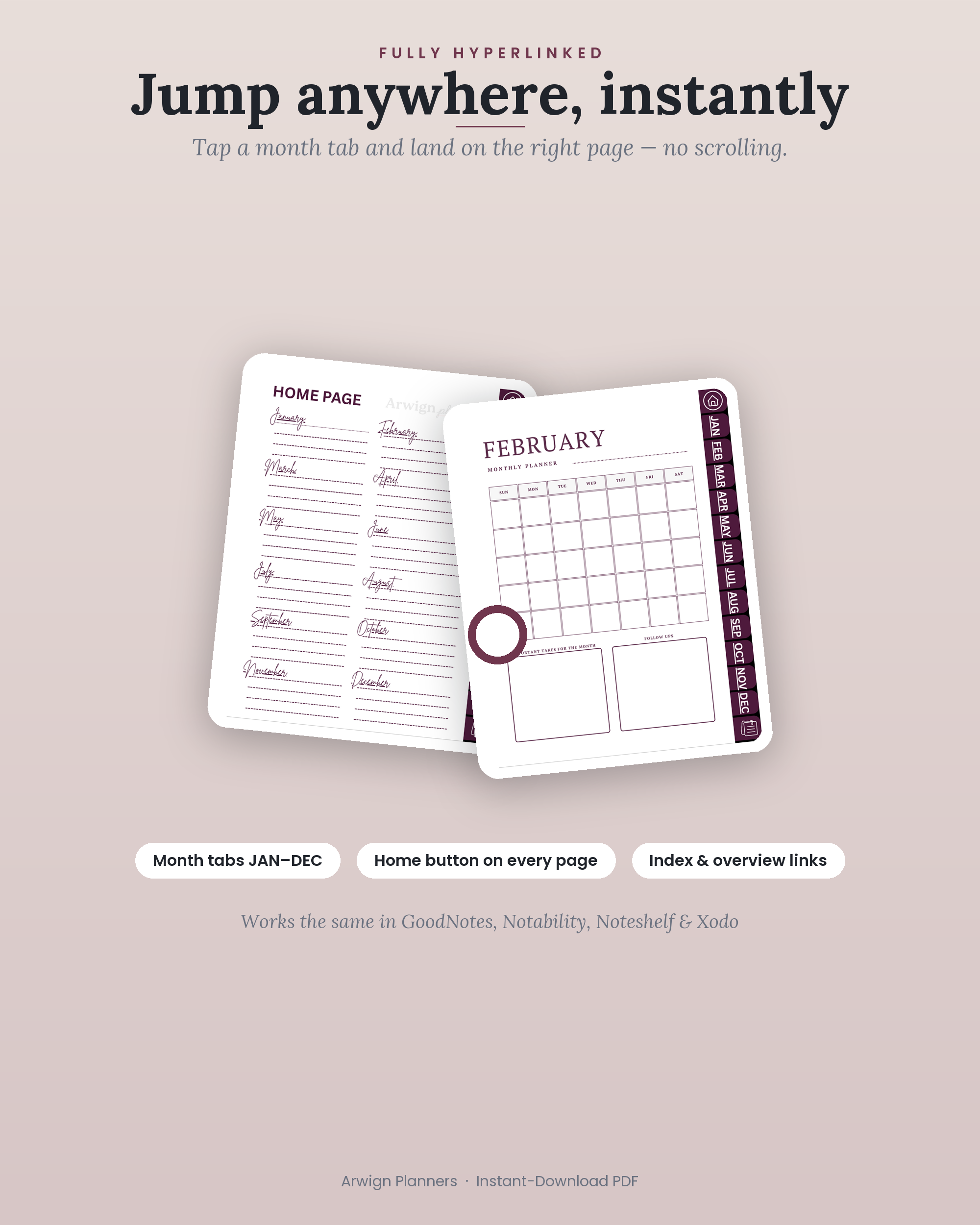 Undated Digital Monthly Planner — Rose Cream — image 5