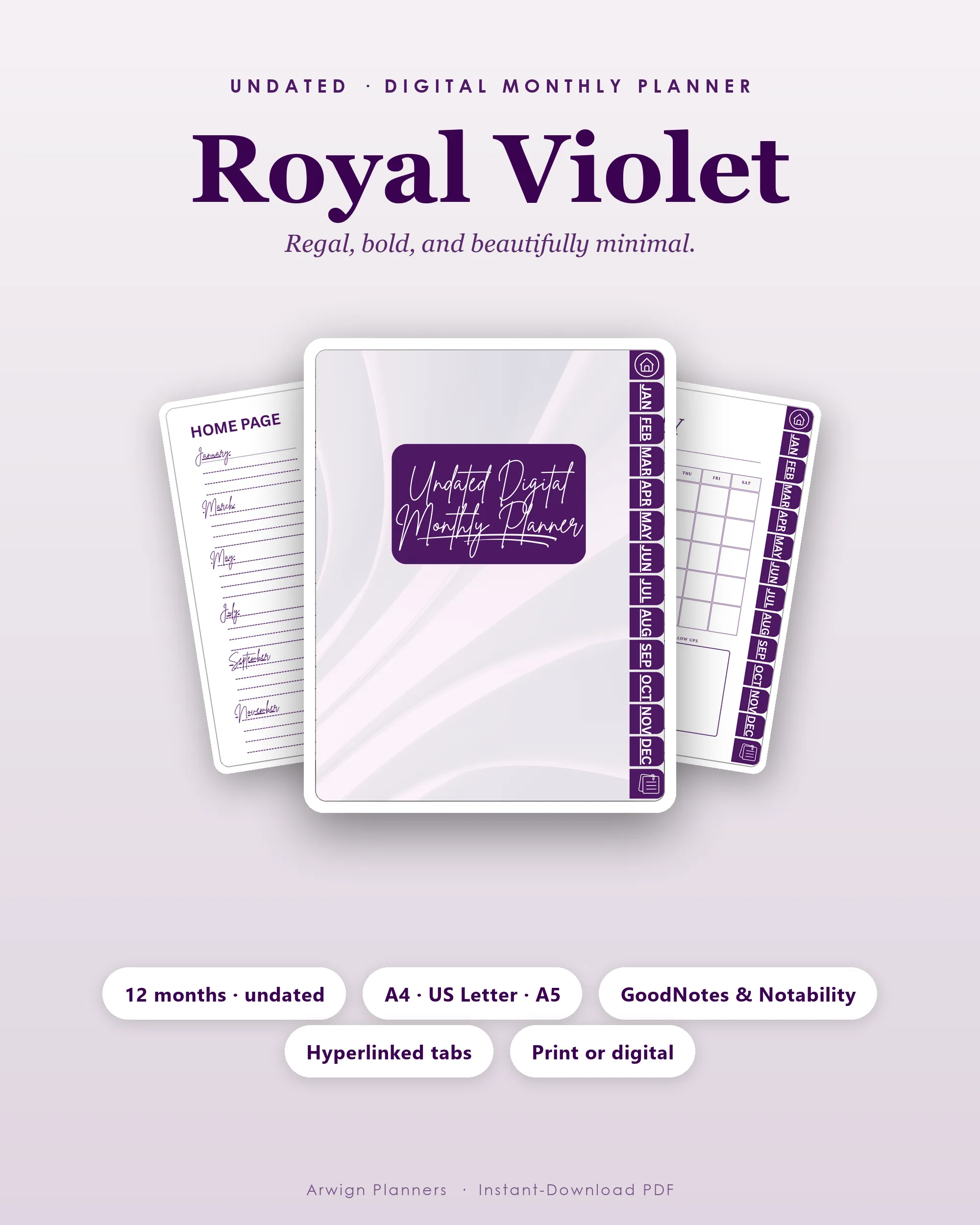 Undated Digital Monthly Planner — Royal Violet cover