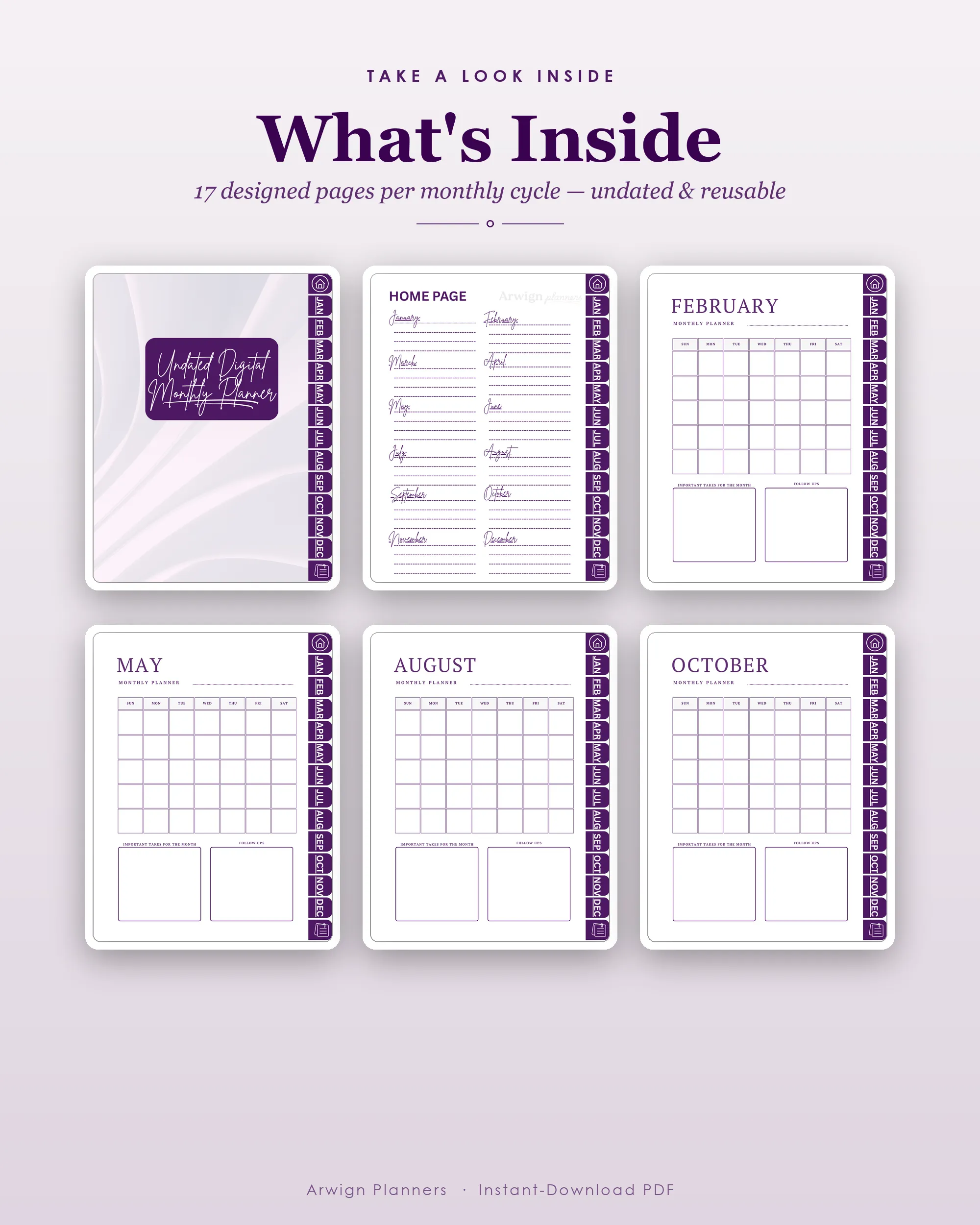 Undated Digital Monthly Planner — Royal Violet — image 2