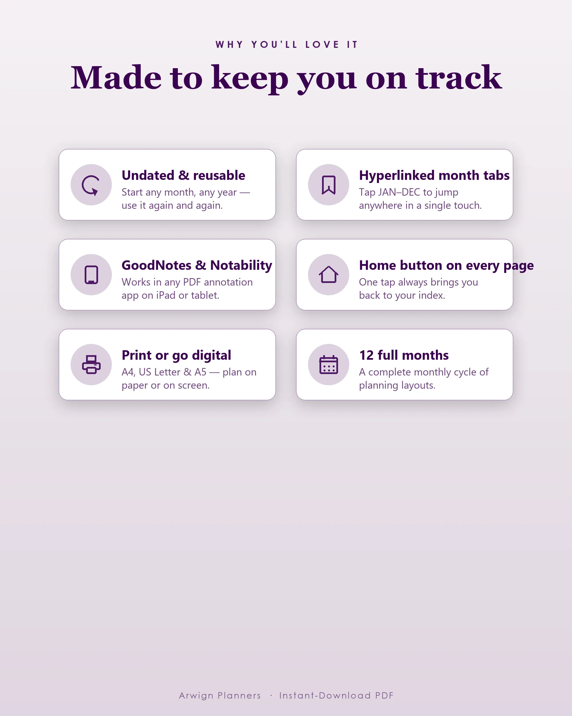 Undated Digital Monthly Planner — Royal Violet — image 3
