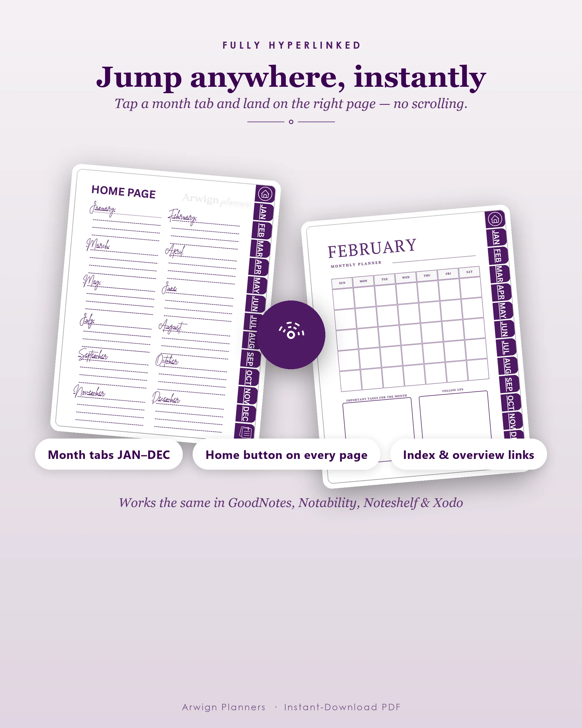 Undated Digital Monthly Planner — Royal Violet — image 5