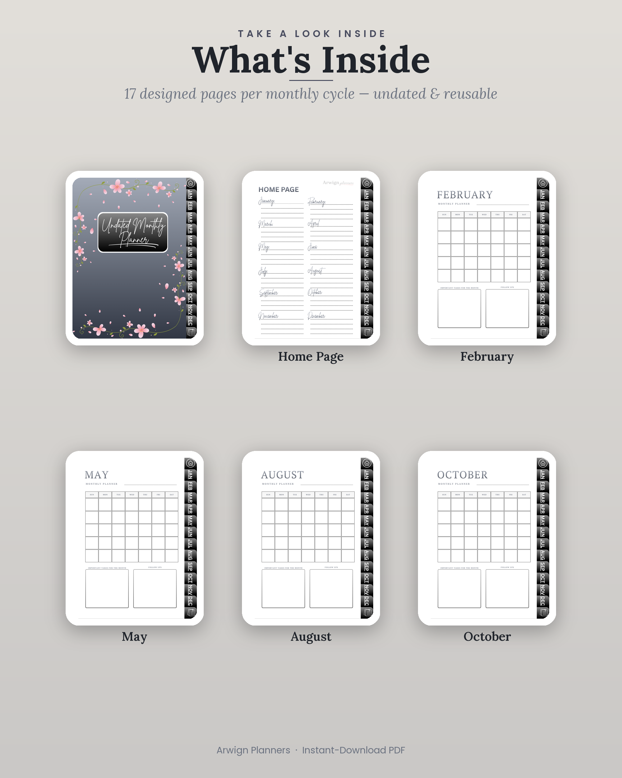 Undated Digital Monthly Planner — Sakura Night — image 2