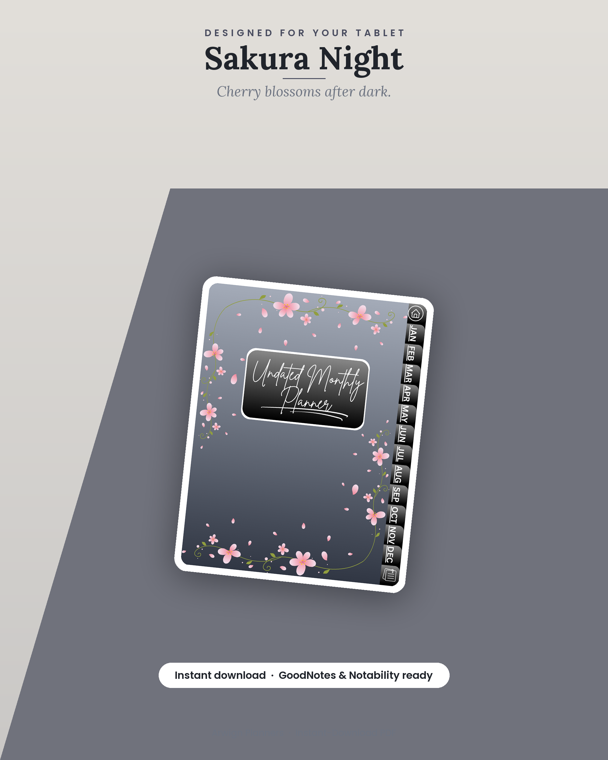 Undated Digital Monthly Planner — Sakura Night — image 4
