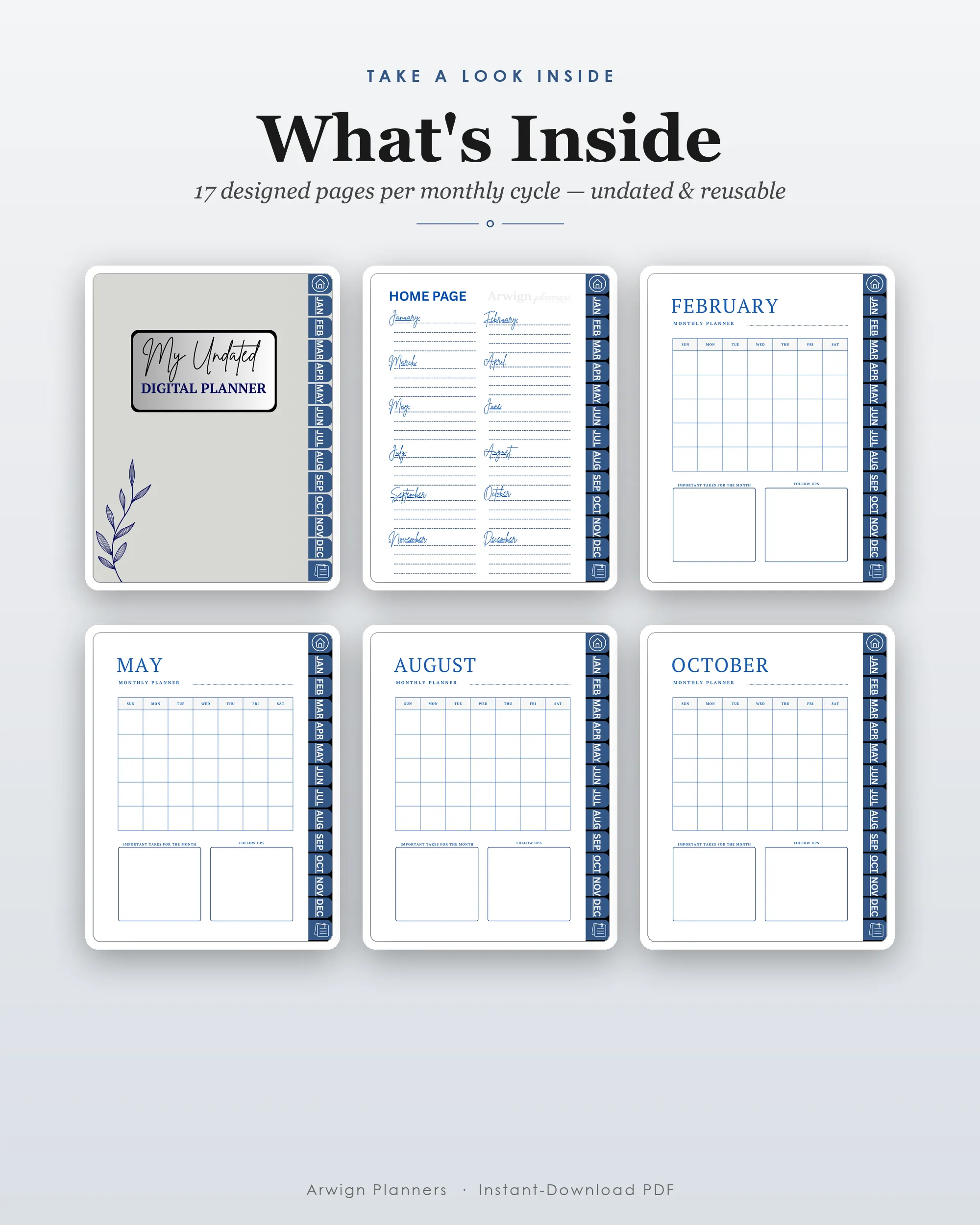 Undated Digital Monthly Planner — Silver Botanica — image 2