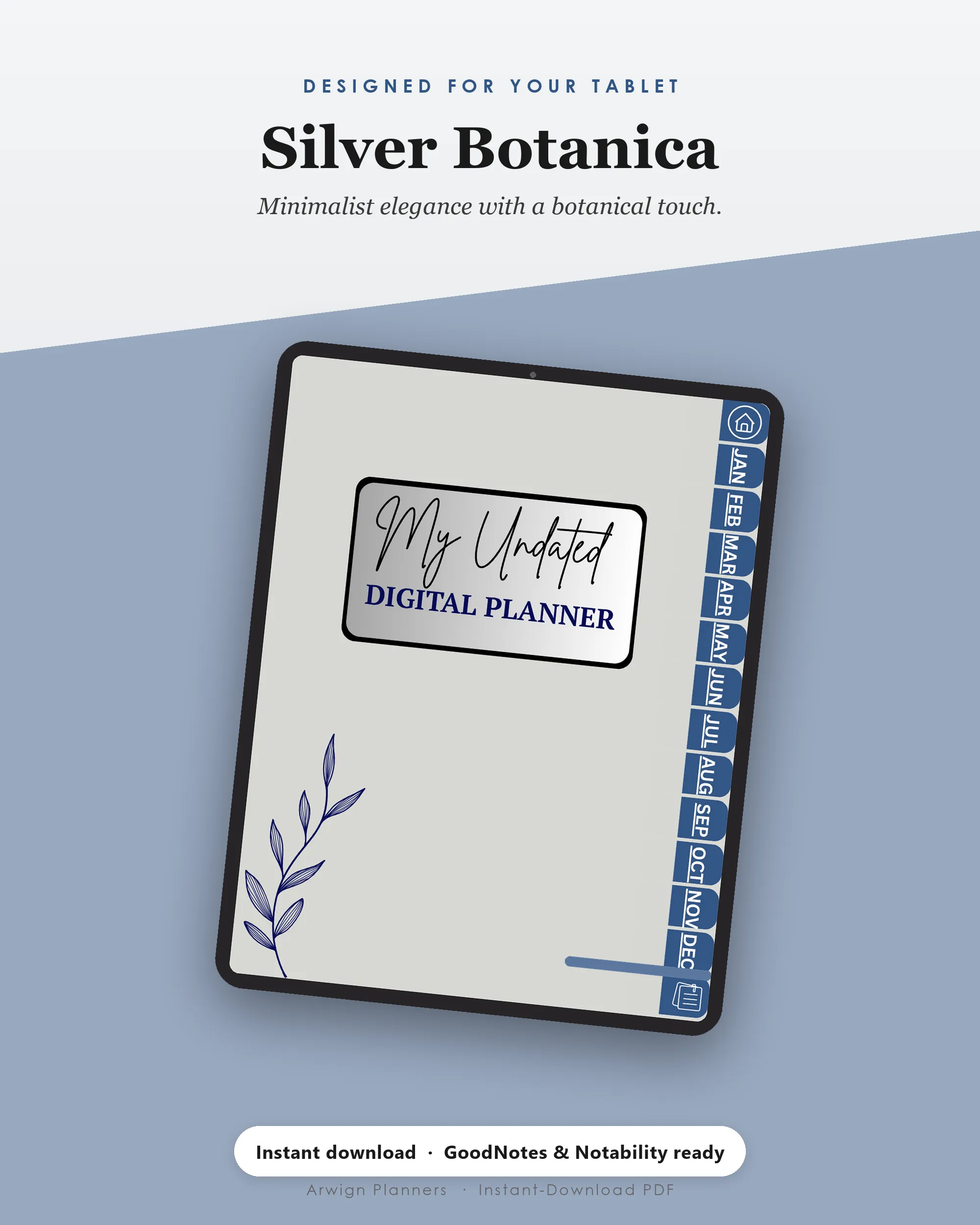 Undated Digital Monthly Planner — Silver Botanica — image 4