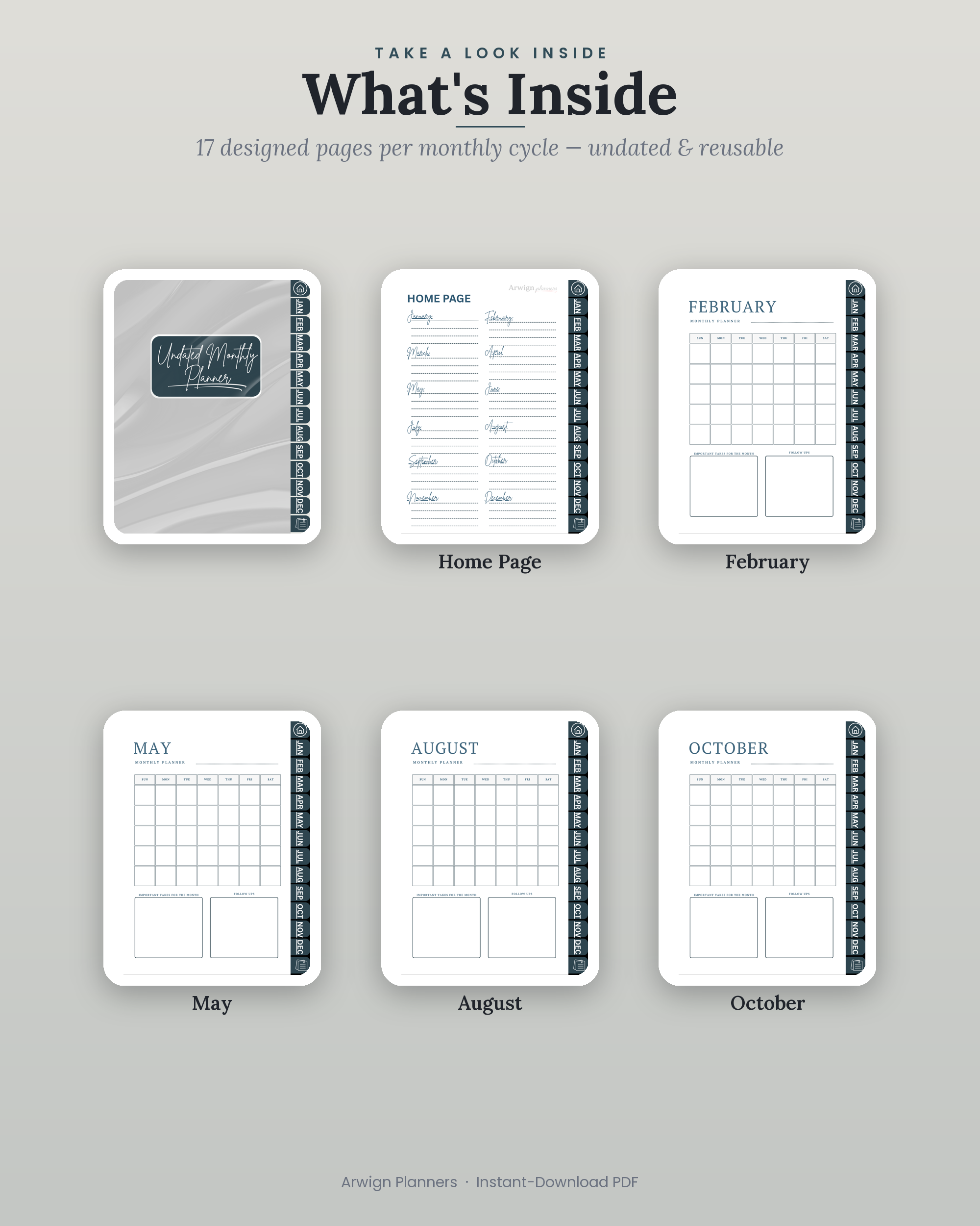 Undated Digital Monthly Planner — Silver Mist — image 2