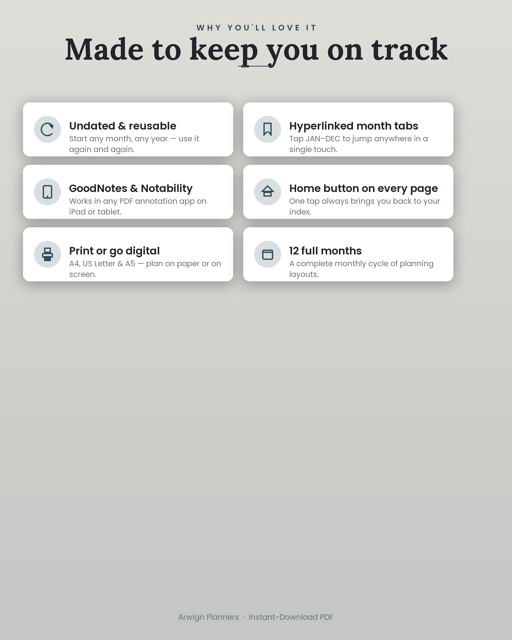 Undated Digital Monthly Planner — Silver Mist — image 3