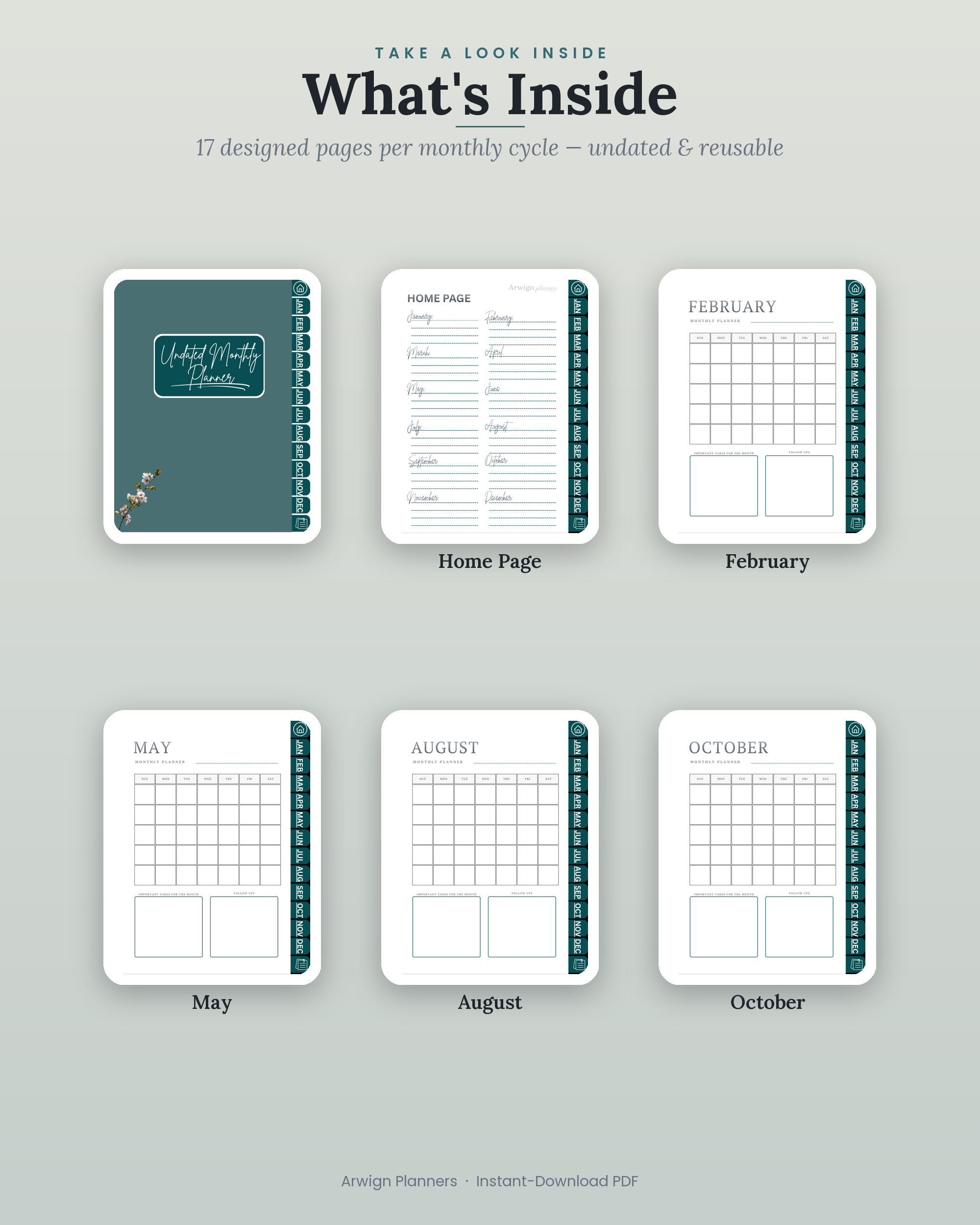 Undated Digital Monthly Planner — Teal Blossom — image 2