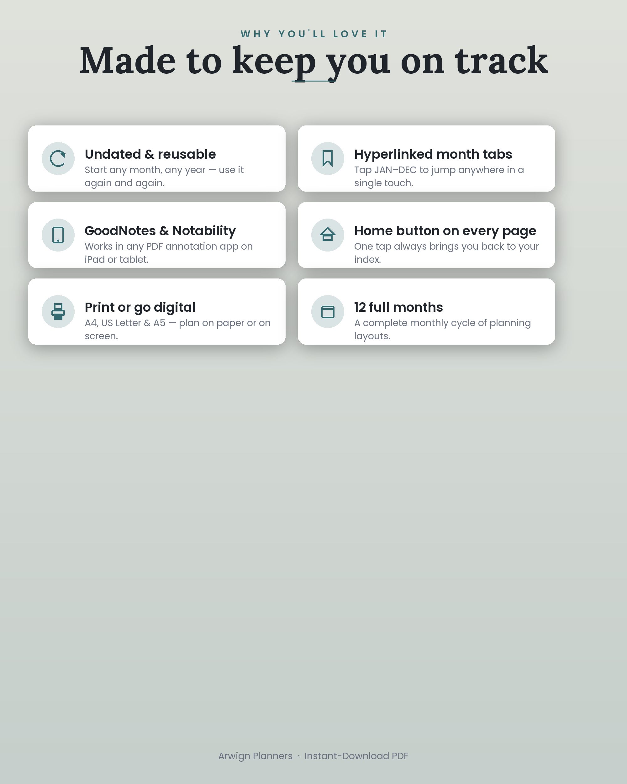 Undated Digital Monthly Planner — Teal Blossom — image 3