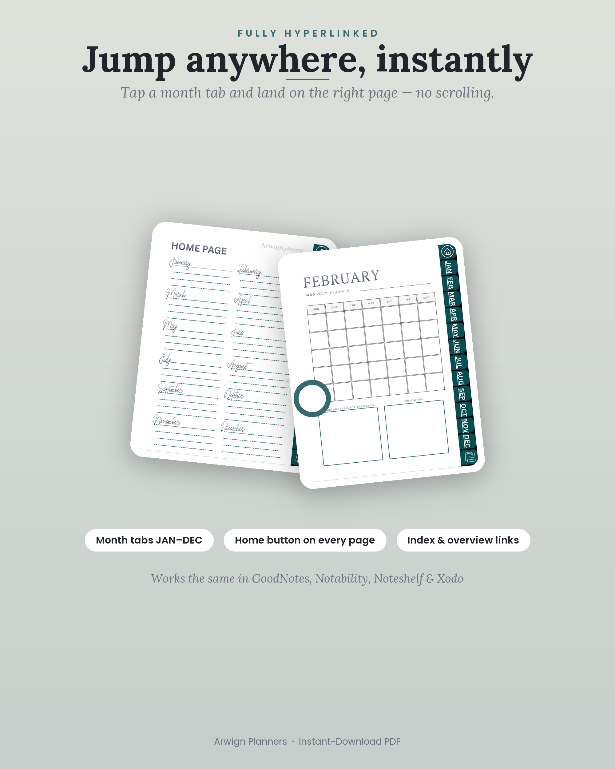 Undated Digital Monthly Planner — Teal Blossom — image 5