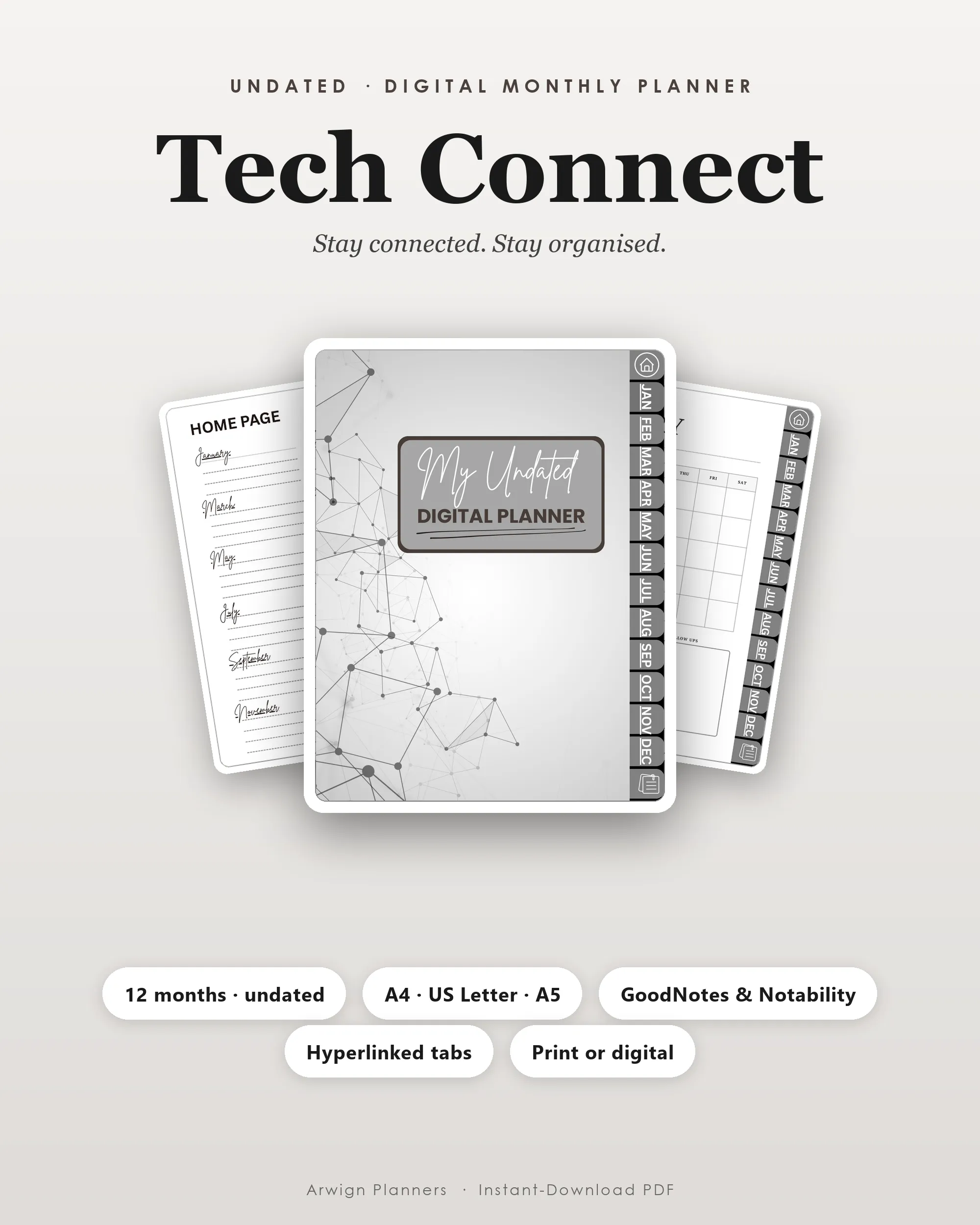Undated Digital Monthly Planner — Tech Connect cover