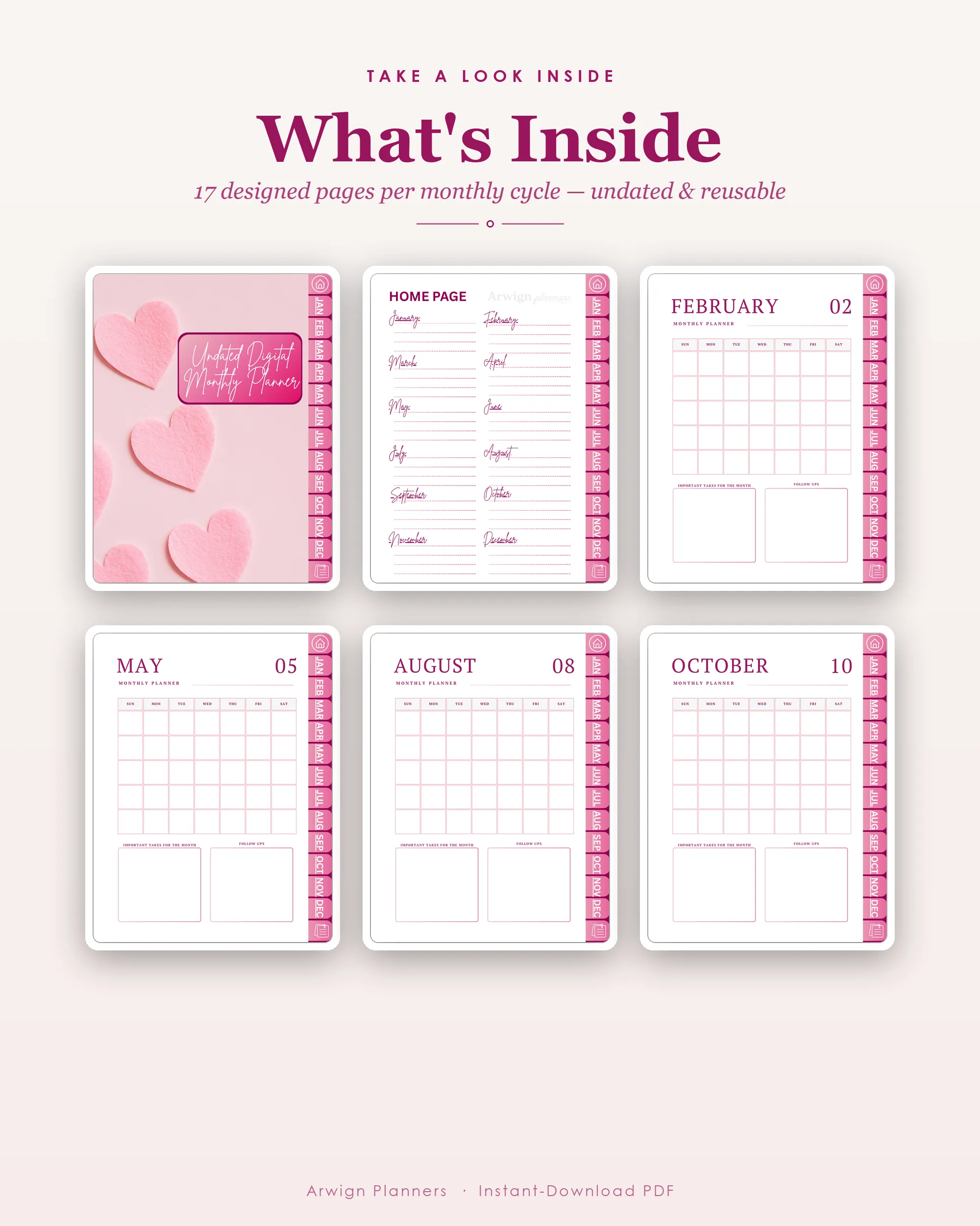 Undated Digital Monthly Planner — Valentine Pink — image 2