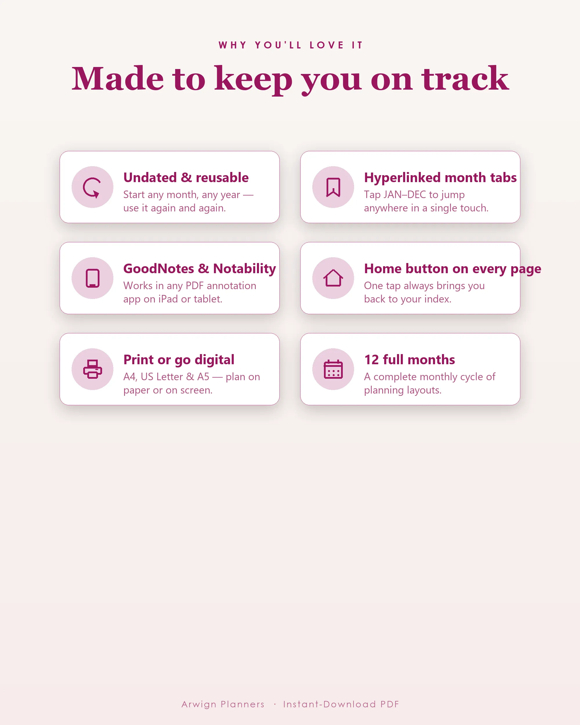 Undated Digital Monthly Planner — Valentine Pink — image 3