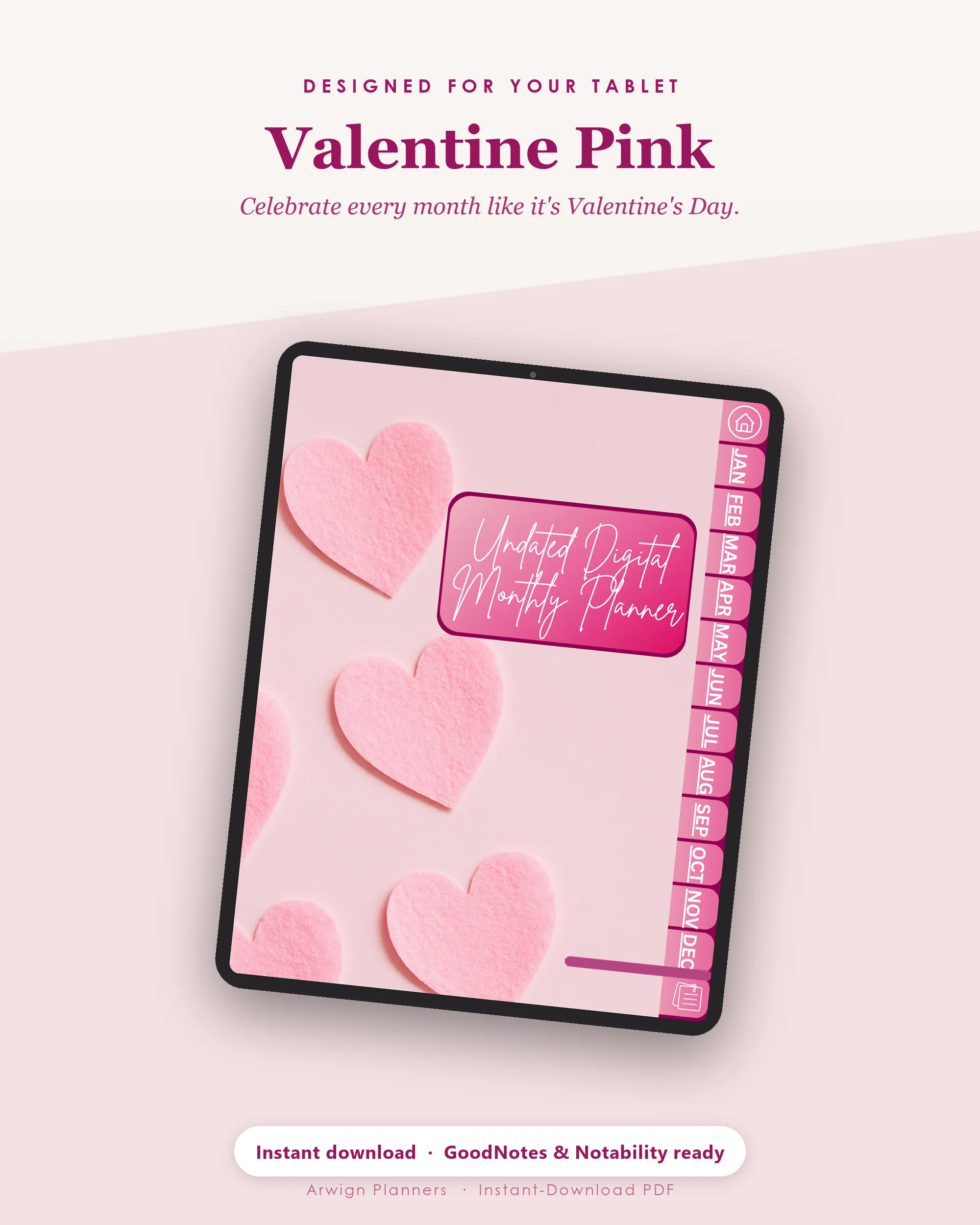 Undated Digital Monthly Planner — Valentine Pink — image 4