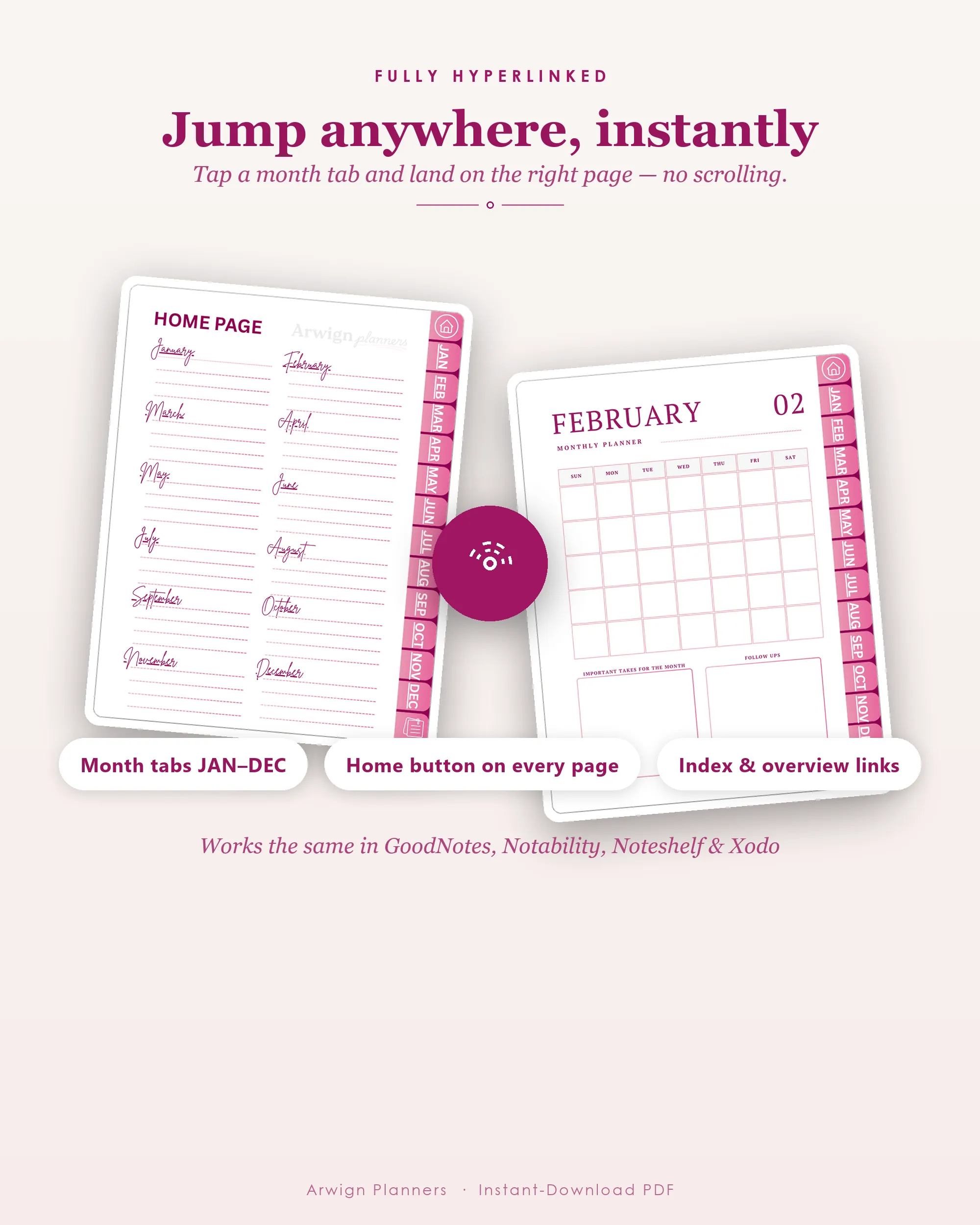 Undated Digital Monthly Planner — Valentine Pink — image 5