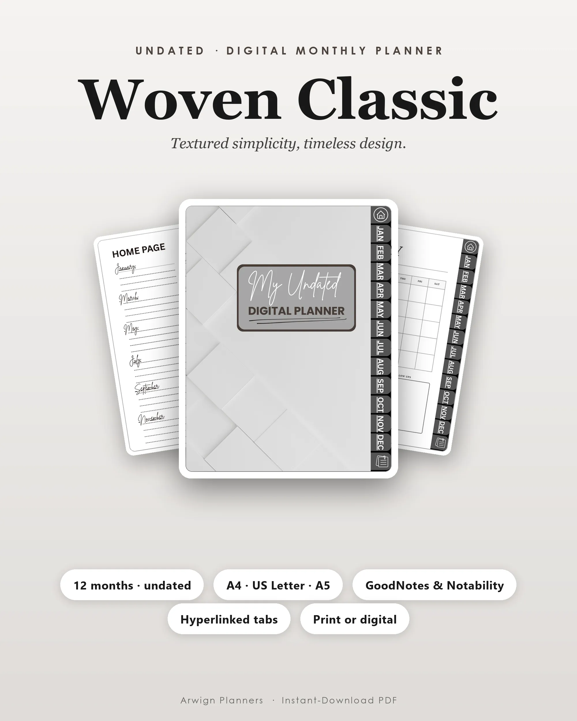 Undated Digital Monthly Planner — Woven Classic cover